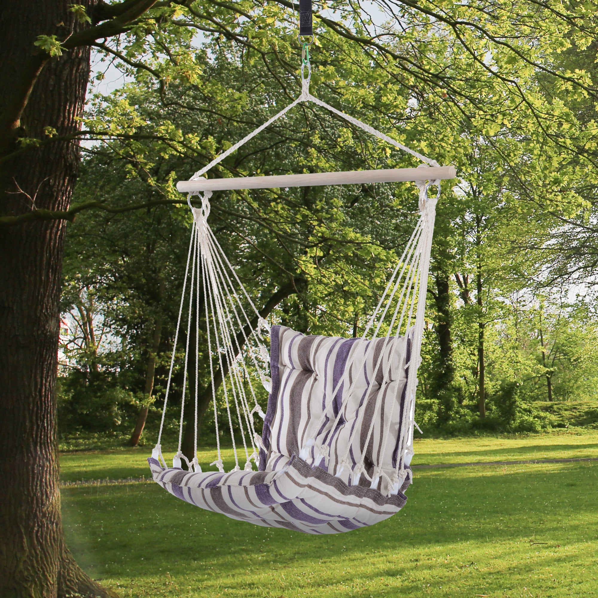 1 Piece Cushioned Hanging Hammock Chair Cotton Canvas Brown