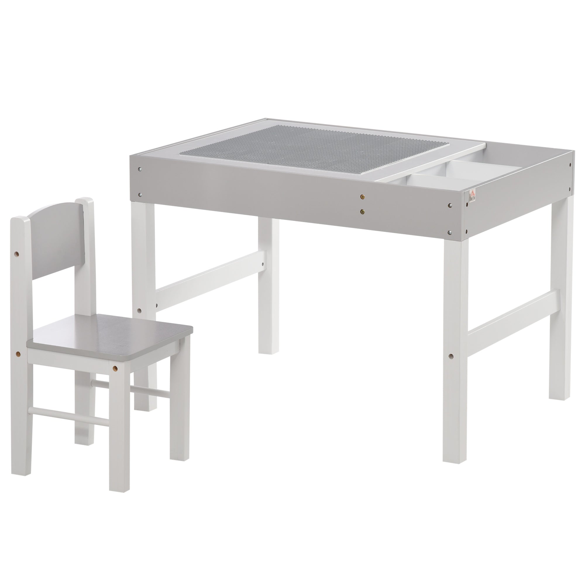 2 Piece Kids Table and Chair Set with Storage Space - Grey