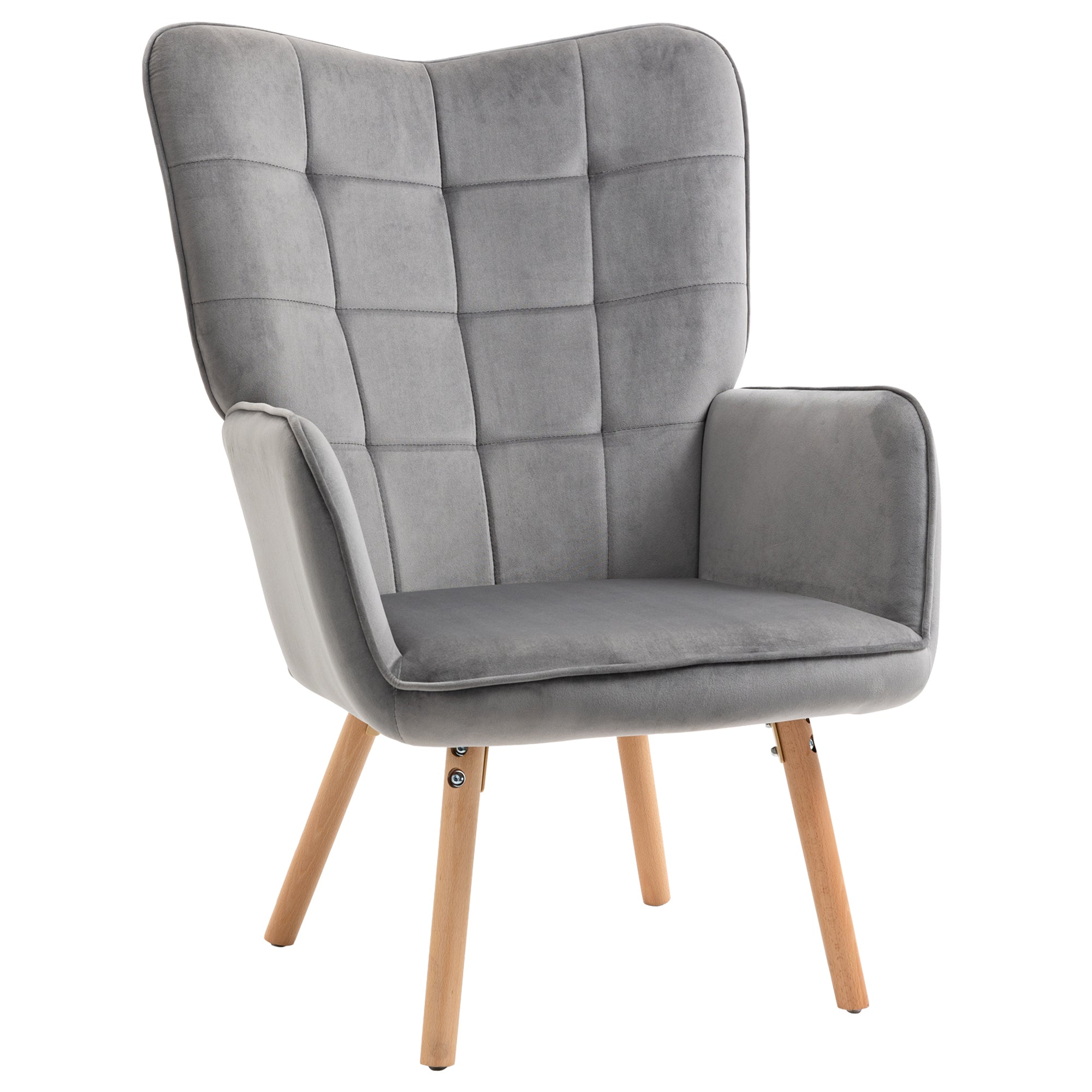 Modern Velvet-Touch Wingback Accent Chair with Comfortable Support - Grey