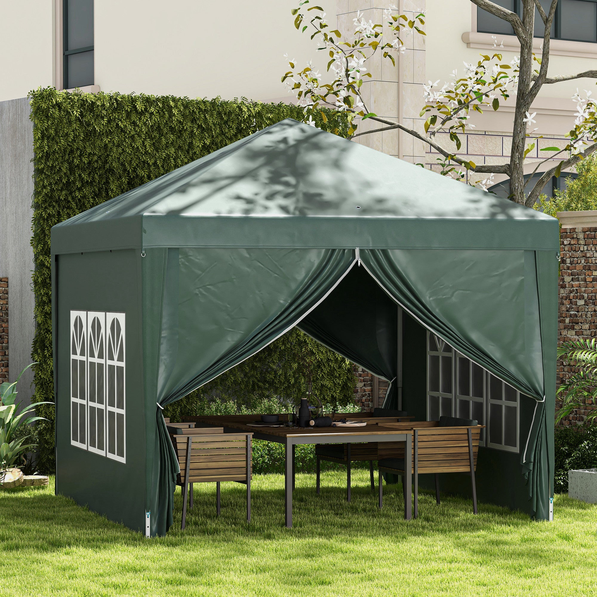 3 x 3m Pop Up Gazebo Tent with Carry Bag and Removable Walls - Green