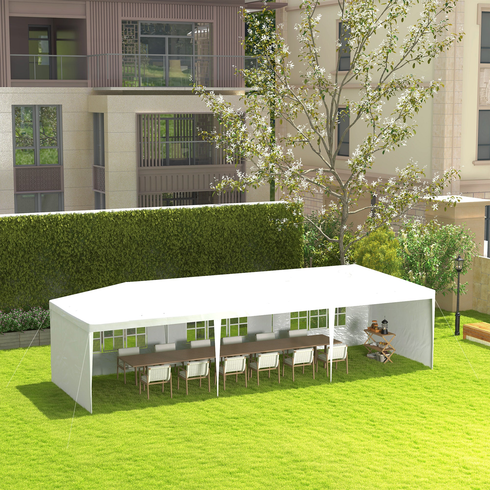 9 Metre Garden Gazebo Canopy with Removable Walls 3x9m - White
