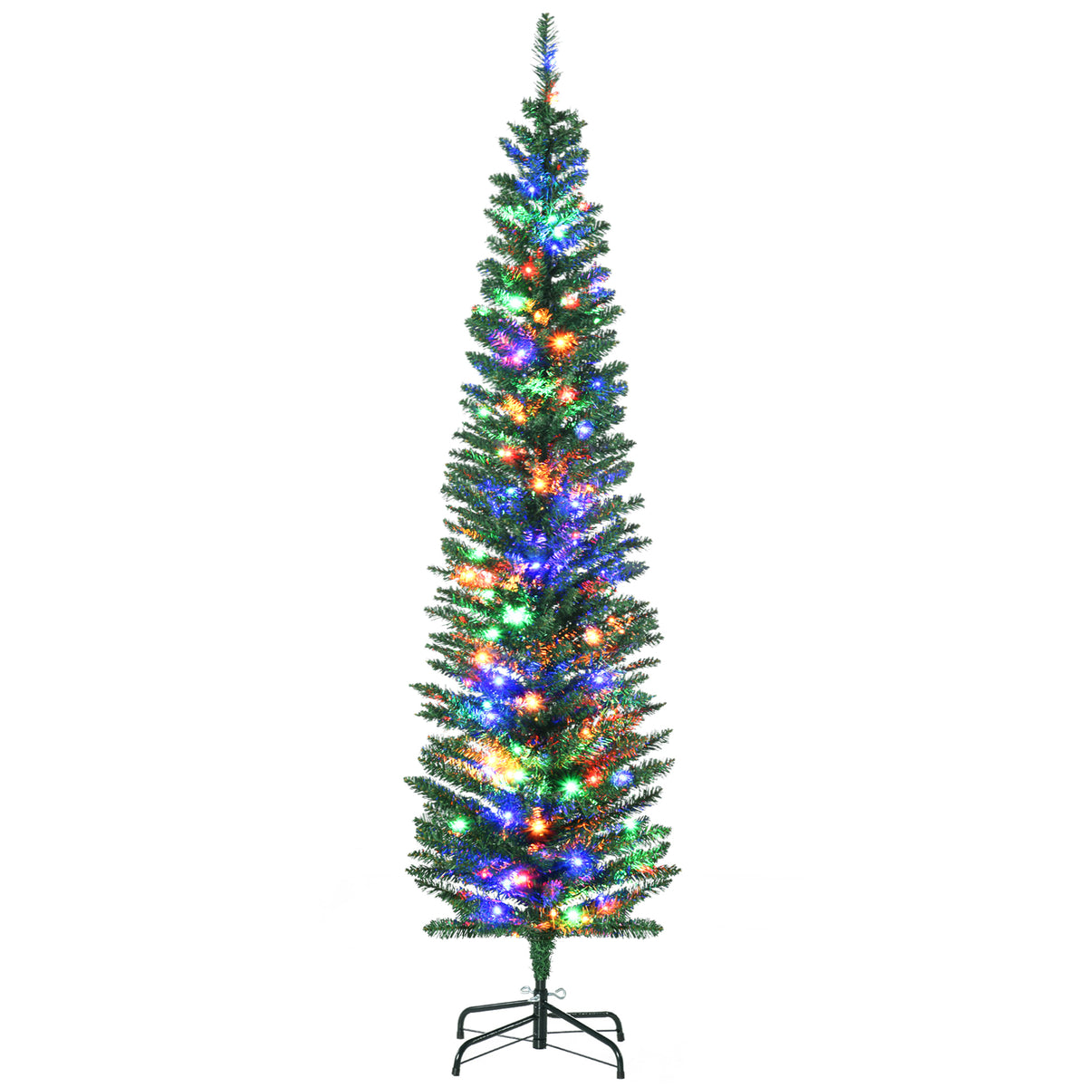 6' Prelit Artificial Pencil Christmas Tree with Colourful LED Lights and Steel Base - Green