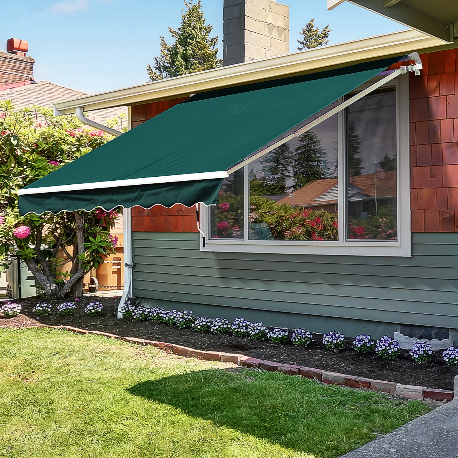 Adjustable Garden Patio Awning Canopy Sun Shade - Green Polyester