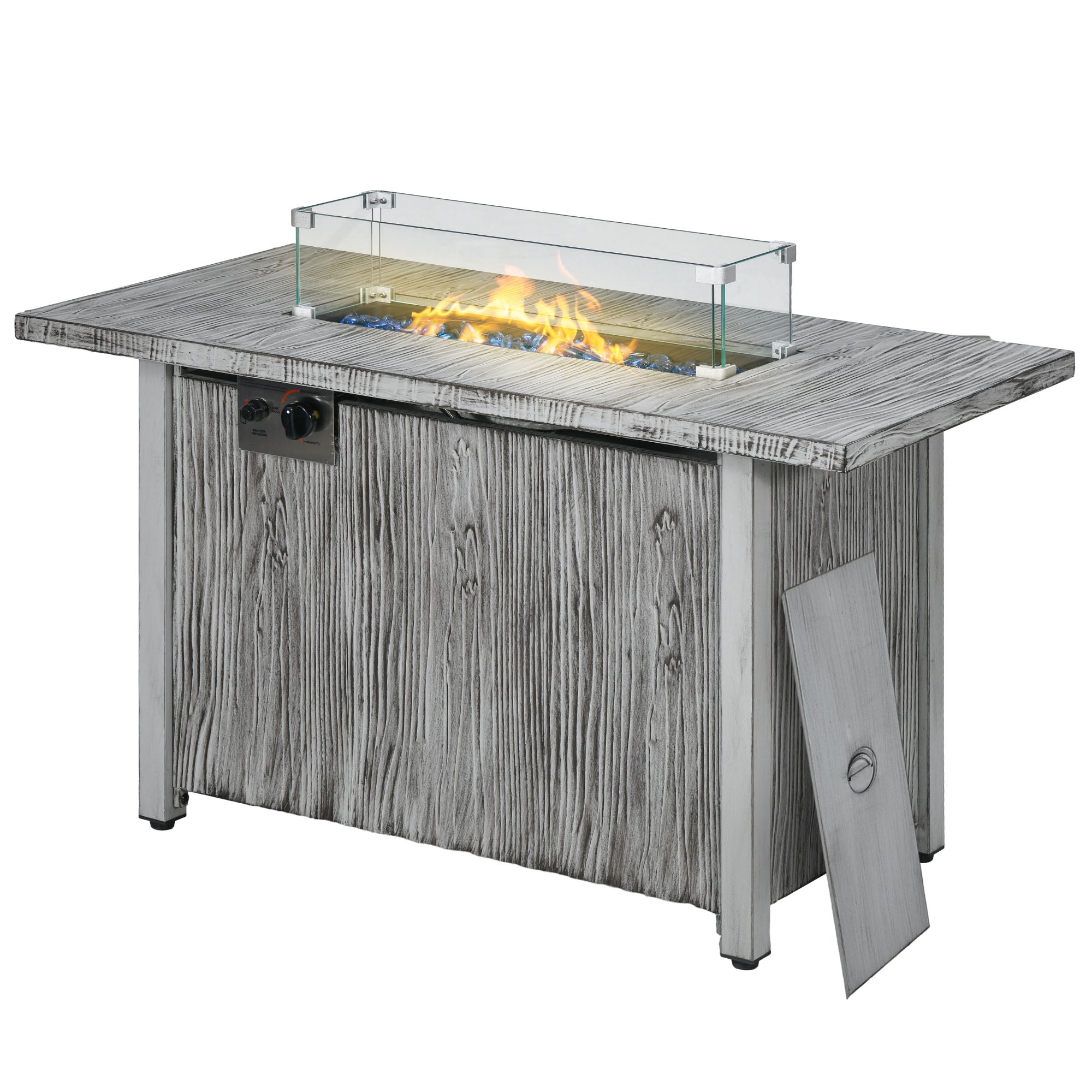 50,000 BTU Gas Fire Pit Table with Glass Screen and Cover - Grey