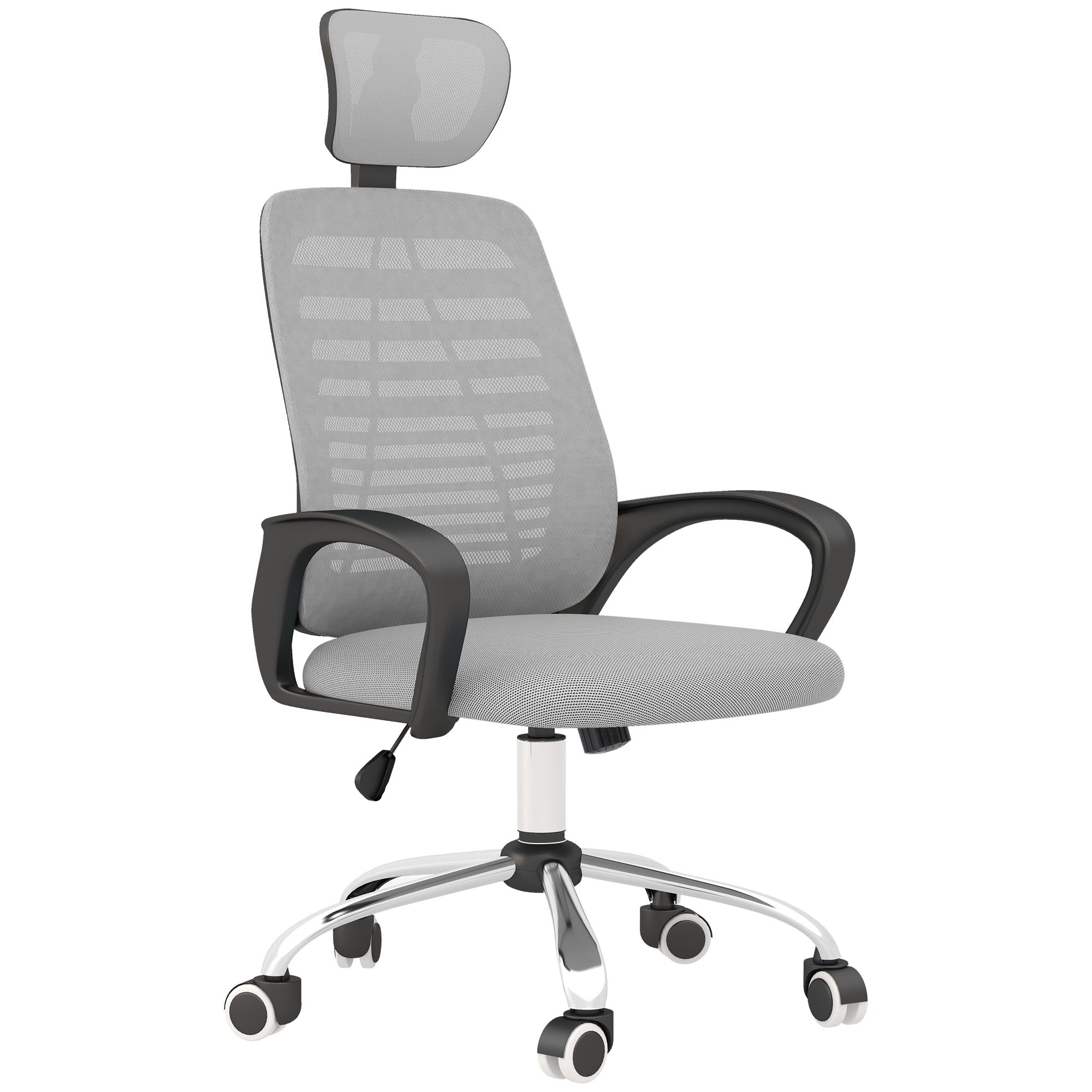 Ergonomic Mesh Office Chair with Lumbar Support and Adjustable Headrest - Grey