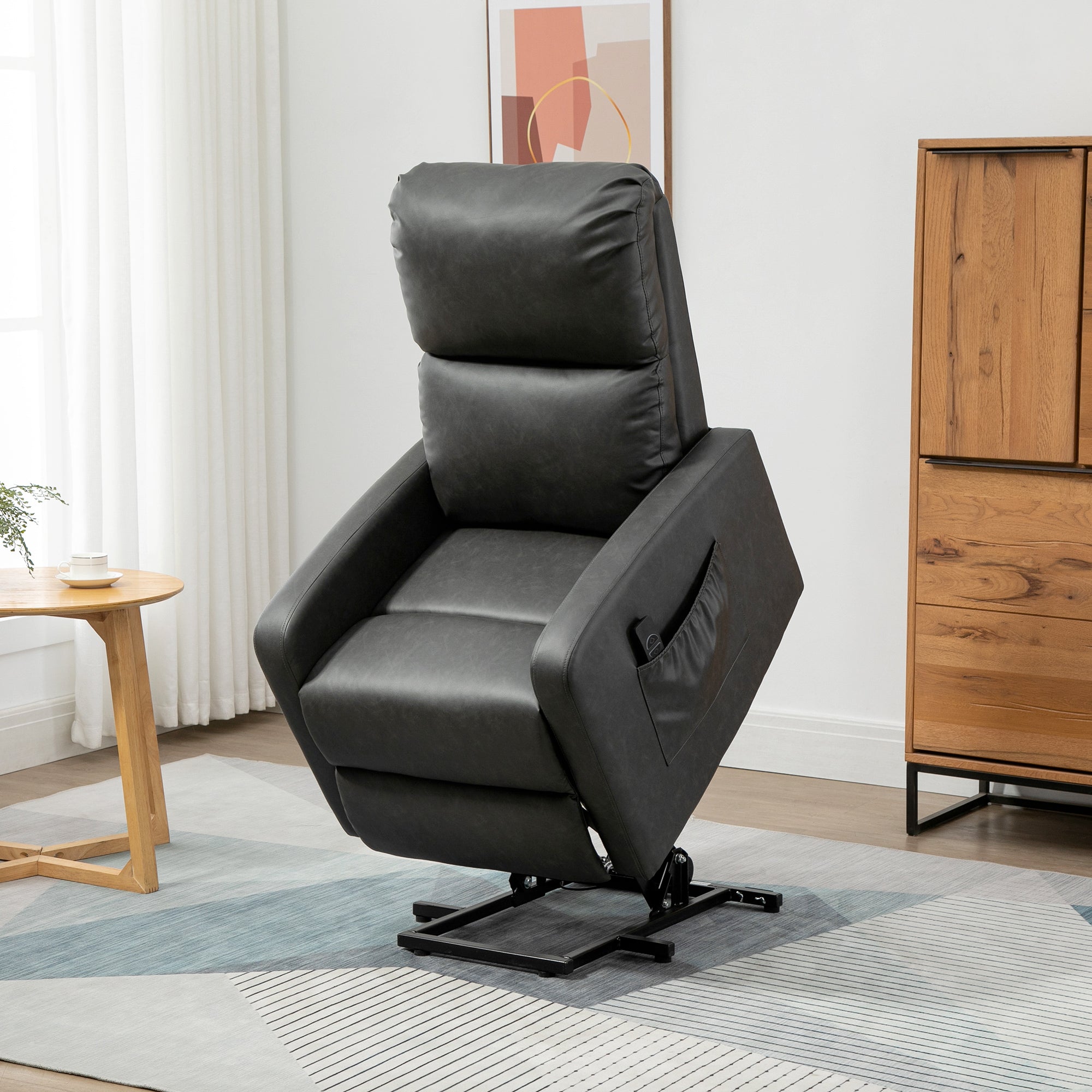 Riser Recliner Chair – Charcoal Grey PU Leather