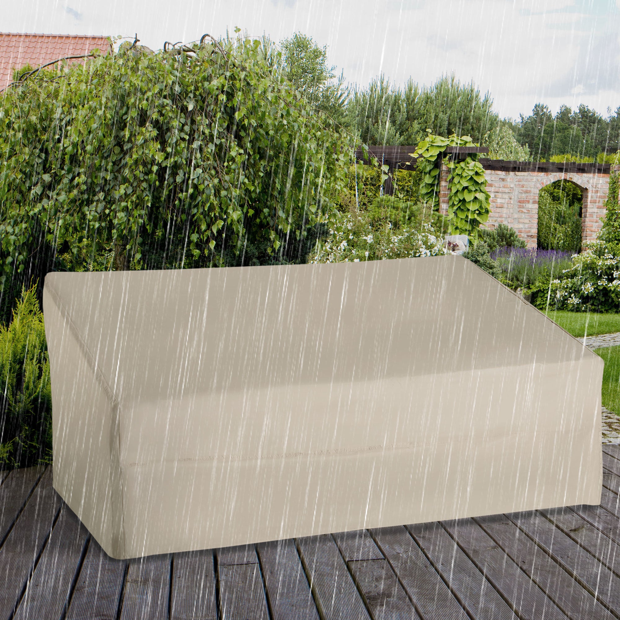 3 Seat Waterproof Oxford Cloth Sofa Cover with Fixing Bands - Beige