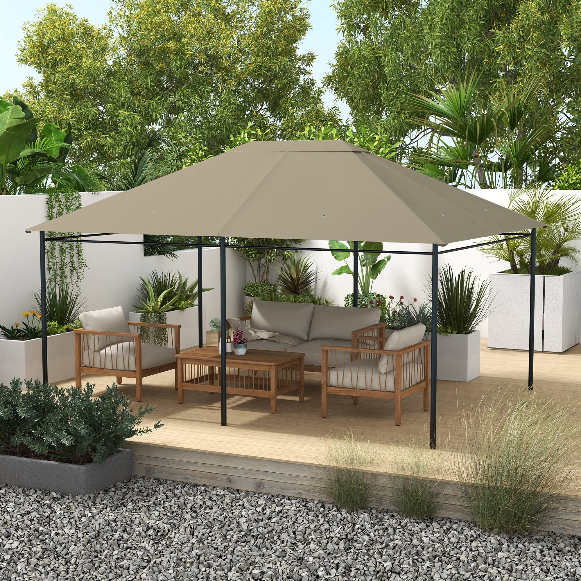 3 x 4m Gazebo Canopy Replacement Cover UV-Resistant Polyester Khaki