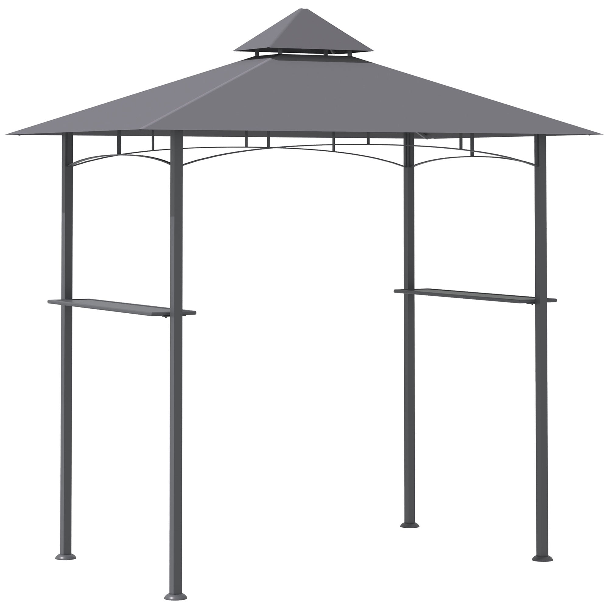 Double-Tier BBQ Gazebo Grill Canopy with Shelves - Grey