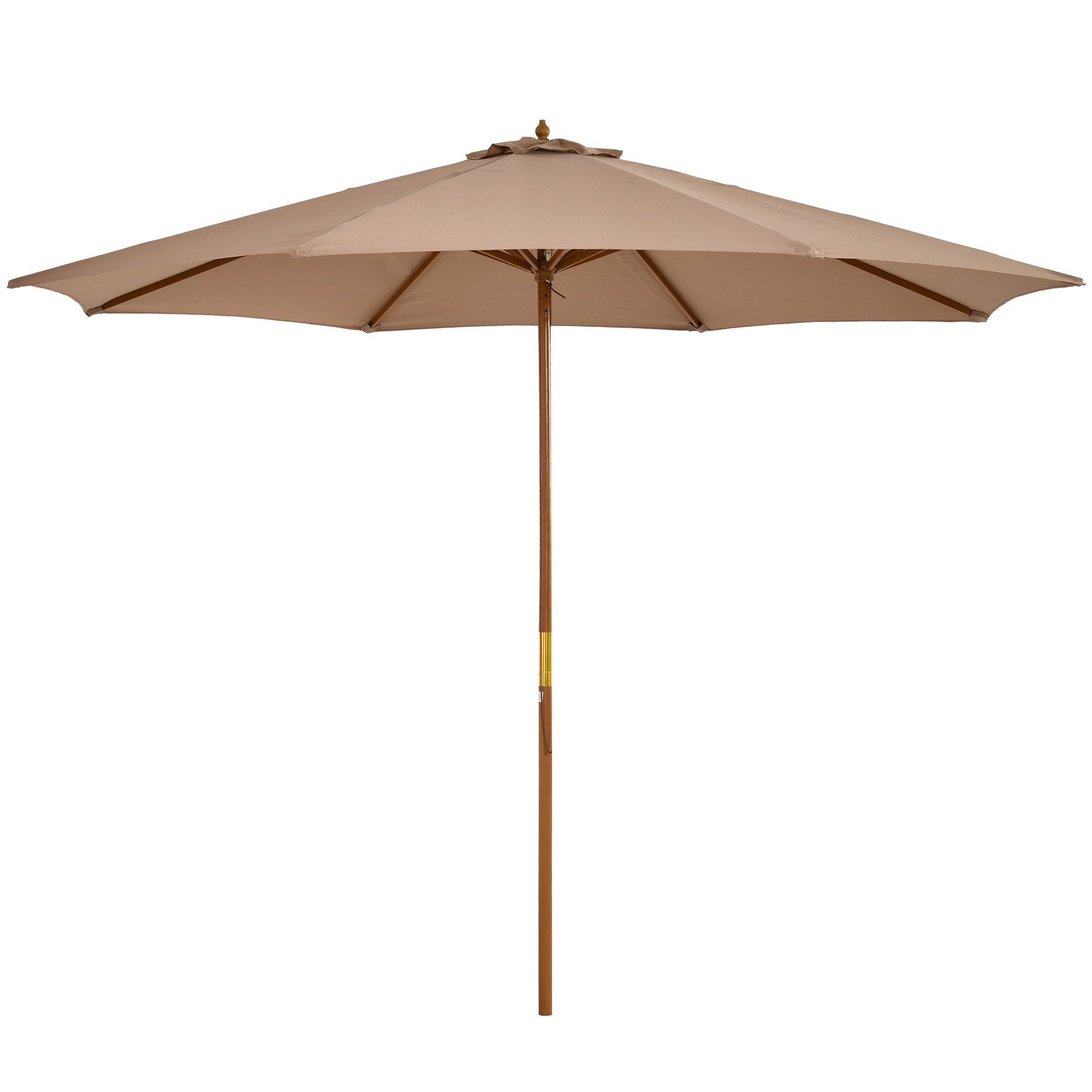 3m Wooden Garden Parasol 8-Rib Bamboo Patio Umbrella with Khaki Canopy