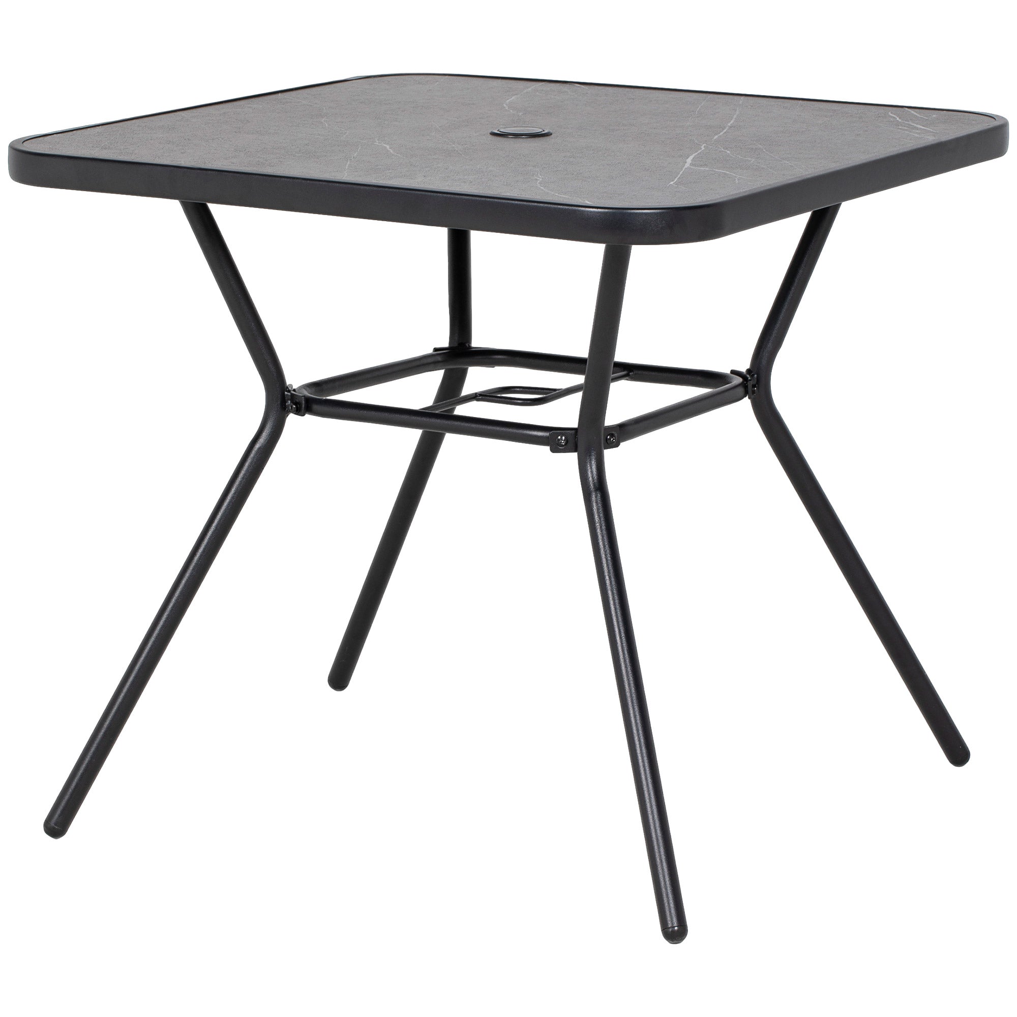 Square Patio Bistro Table with Faux Marble Top and Umbrella Hole - Grey