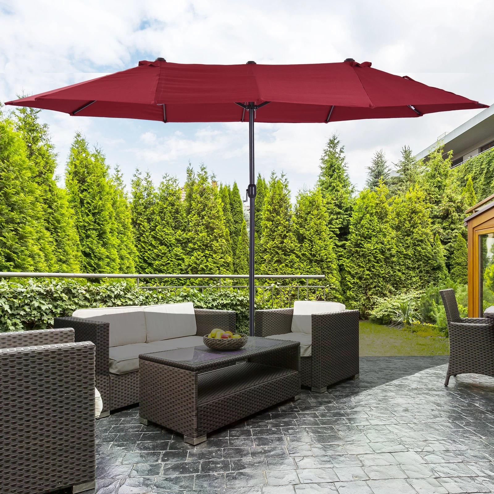 4.6m Double-Sided Patio Parasol with UV Protection - Wine Red