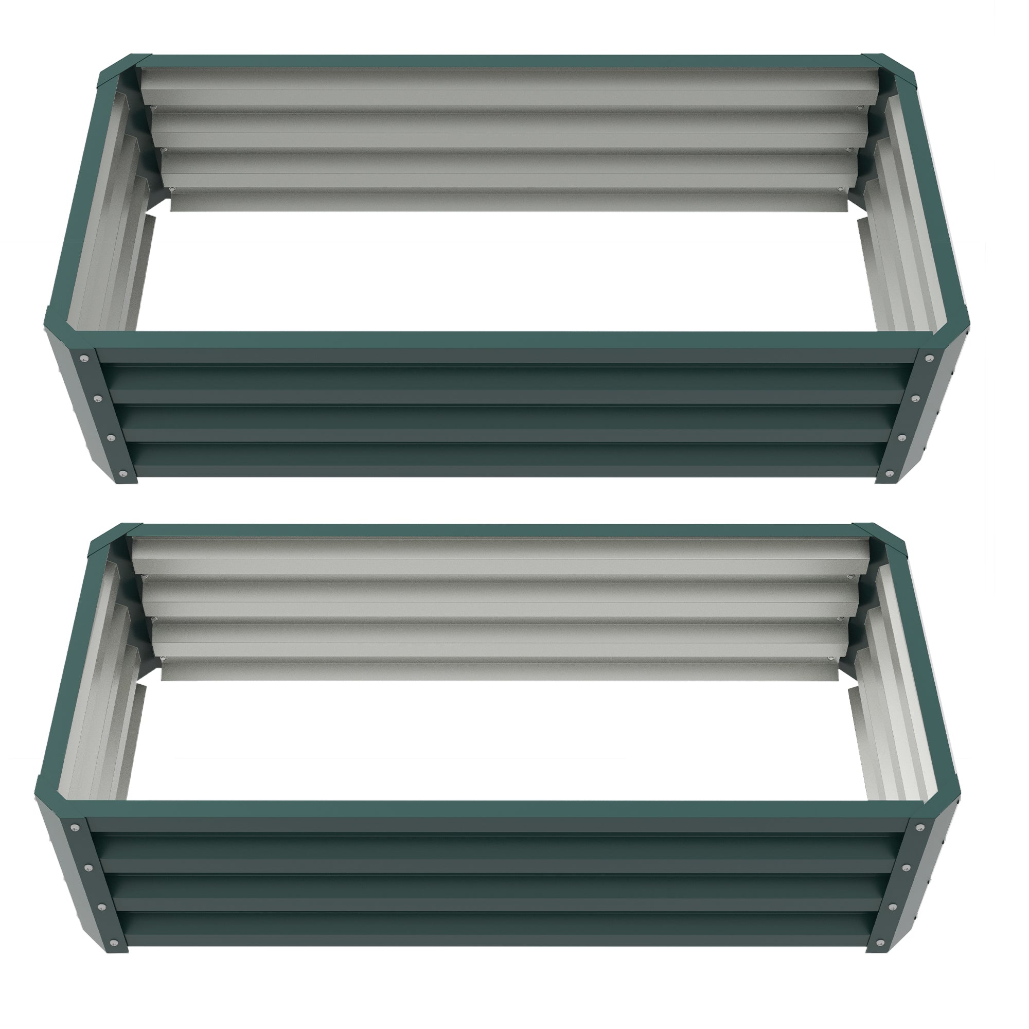 Set of 2 Steel Raised Garden Beds with Open Bottom - Green