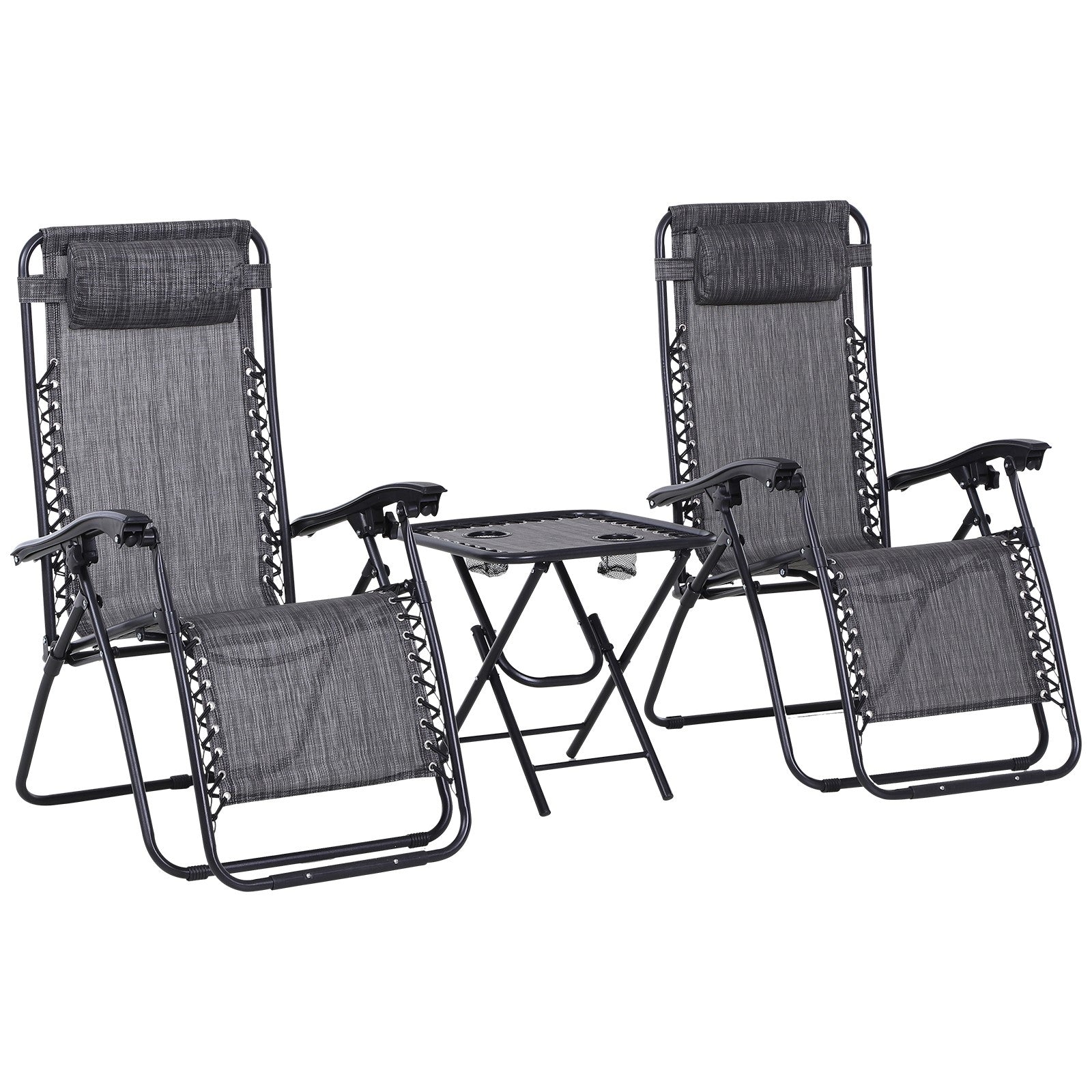 3 Piece Folding Zero Gravity Chair Set with Cup Holders - Light Grey