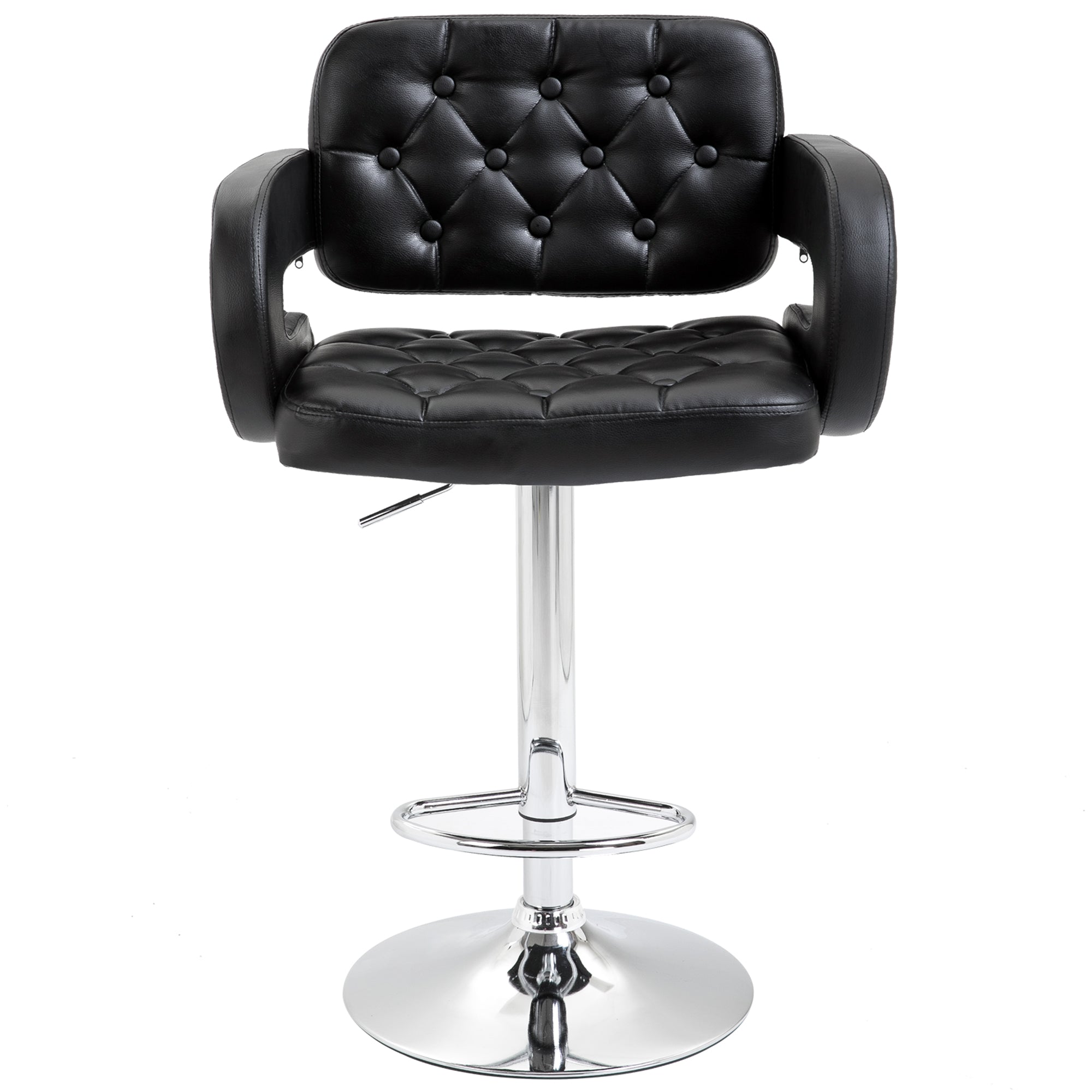 PU Leather Upholstered Adjustable Swivel Bar Stool with Back, Armrest & Footrest - Black