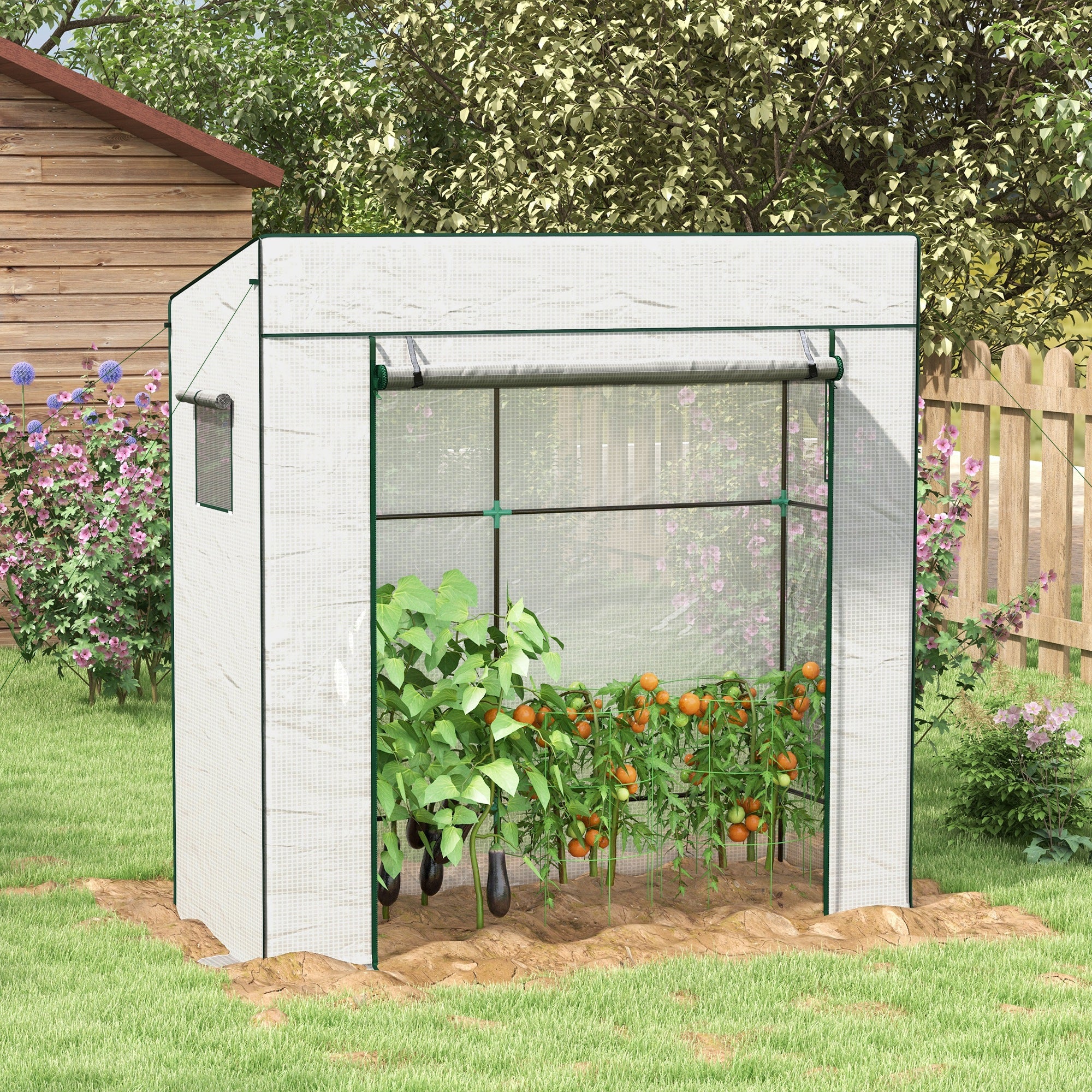 Walk-In Lean-To Greenhouse with Reinforced PE Cover - White