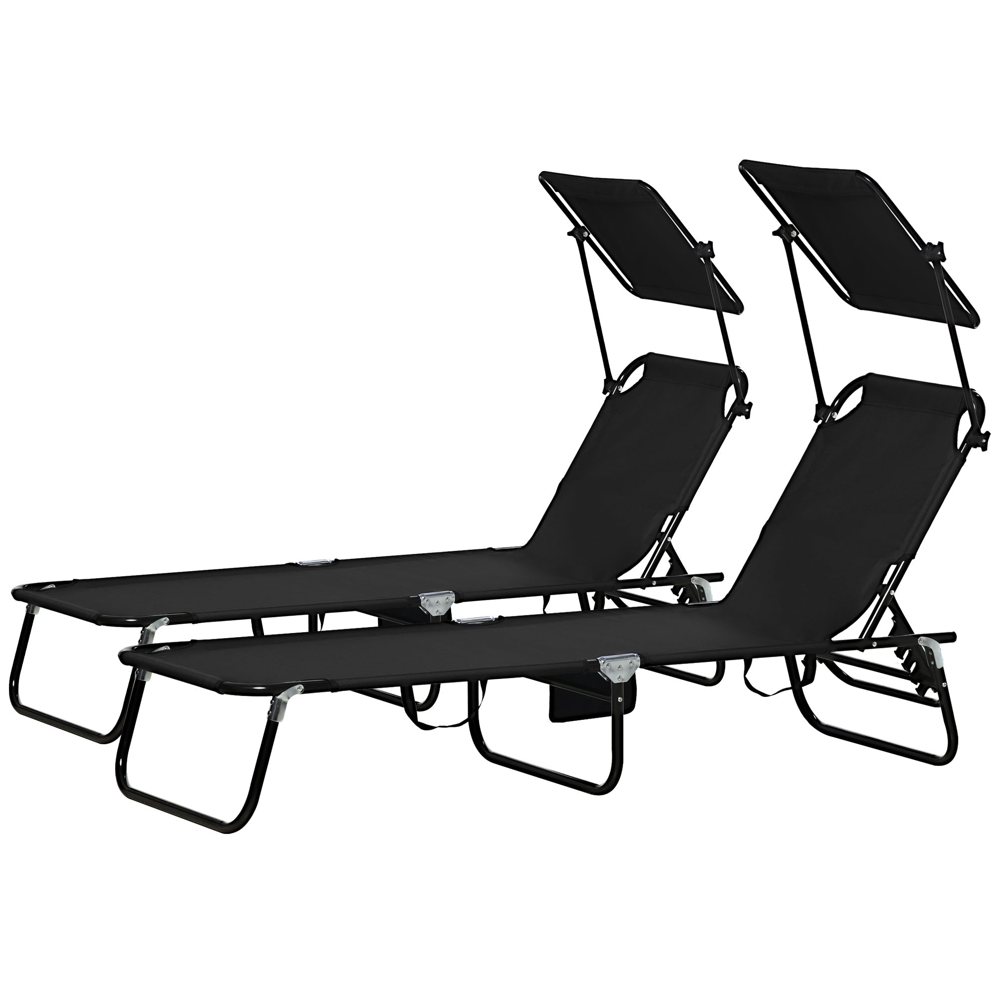 Folding Chaise Lounge Pool Chairs with Reclining Back and Steel Frame - Black