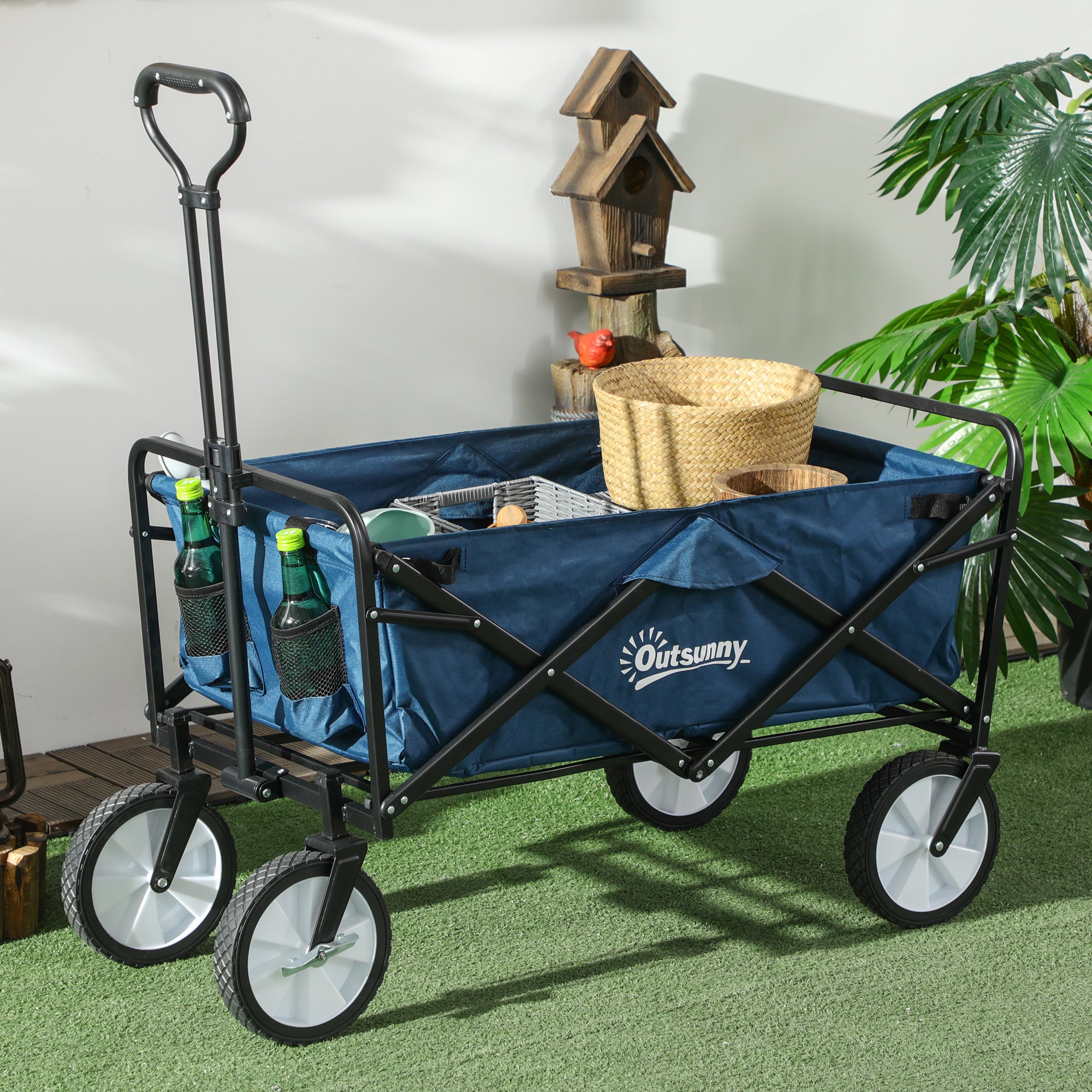 Folding Cargo Wagon Trolley with Telescopic Handle - Blue