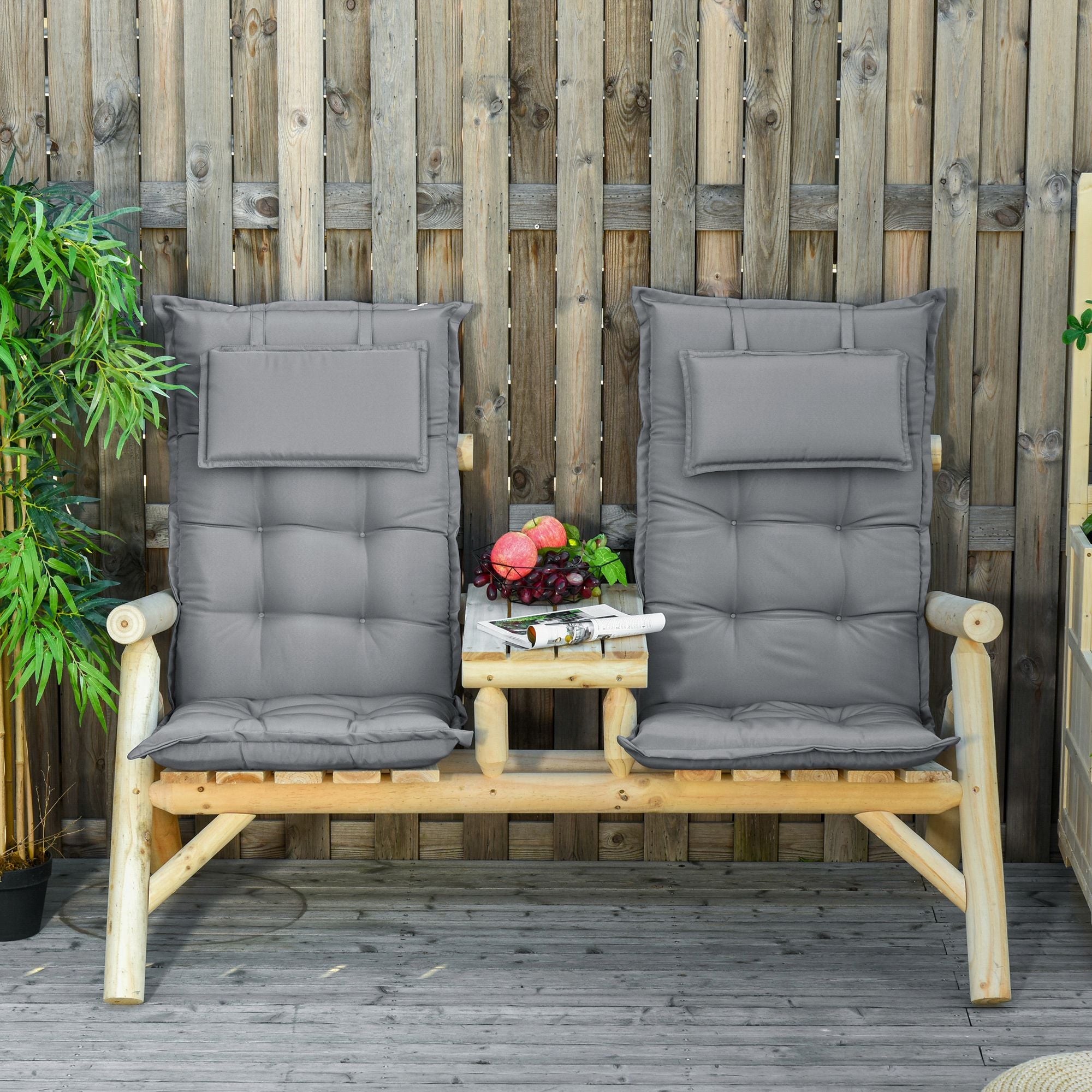Set of 2 High Back Outdoor Chair Cushions with Pillow - Dark Grey