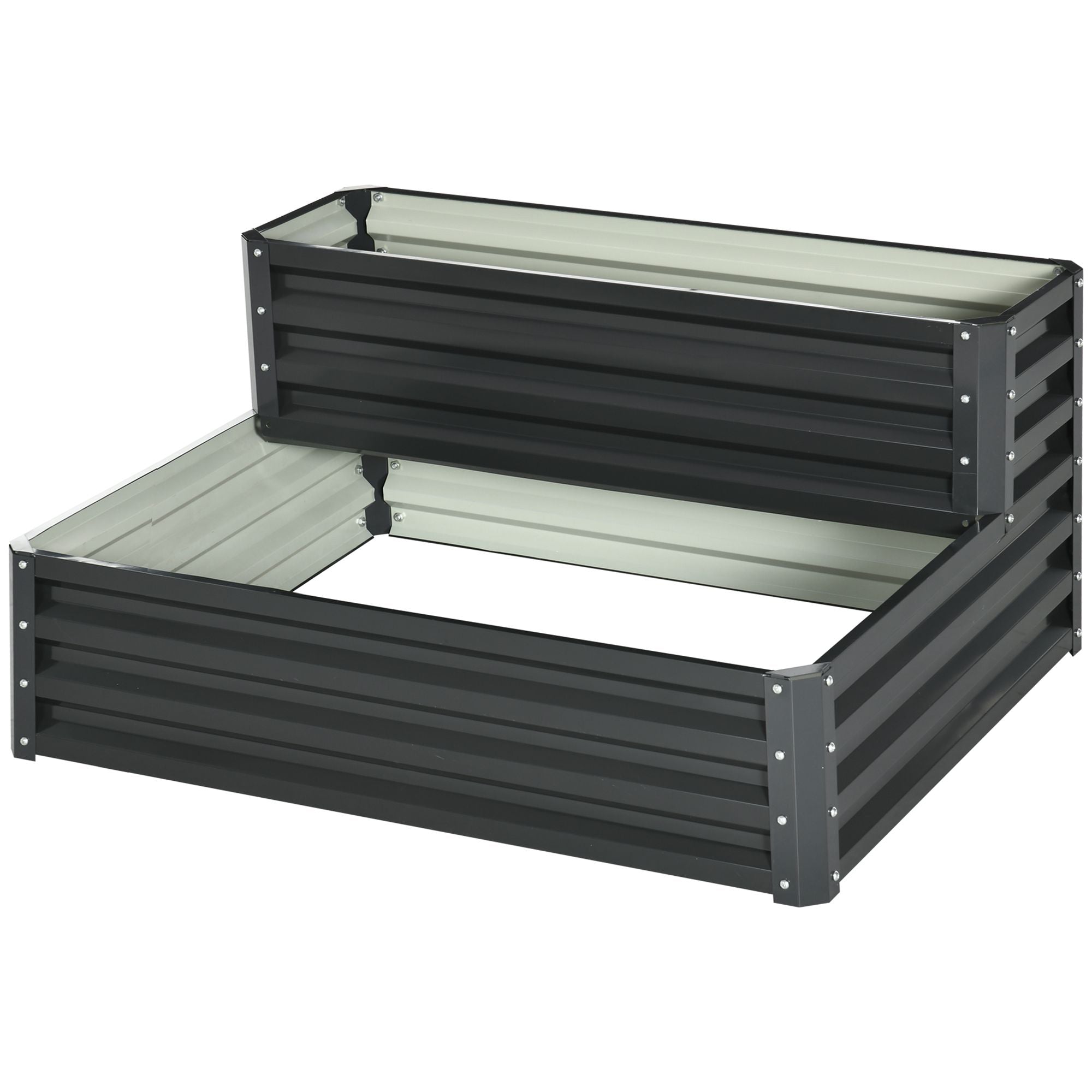 2 Tier Raised Garden Bed Planter Box Galvanised Steel - Dark Grey