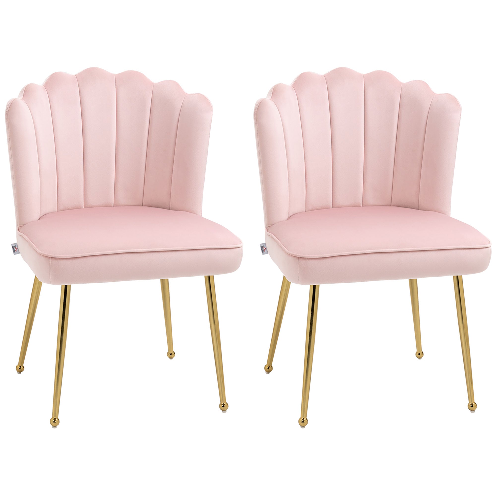 Shell Luxe Velvet Accent Chair, Modern Living Room Chair with Gold Metal Legs for Living Room, Bedroom, Home Office, Set of 2, Pink