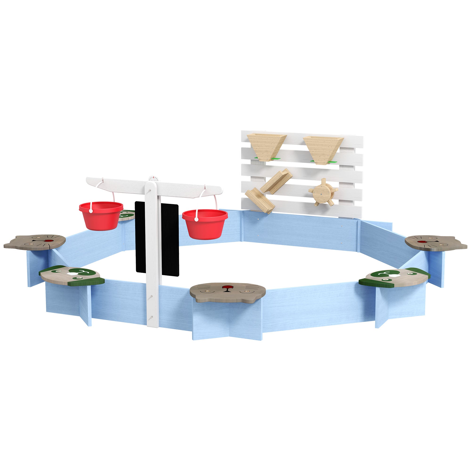 Wooden Kids Sandbox with 6 Seats - Blue