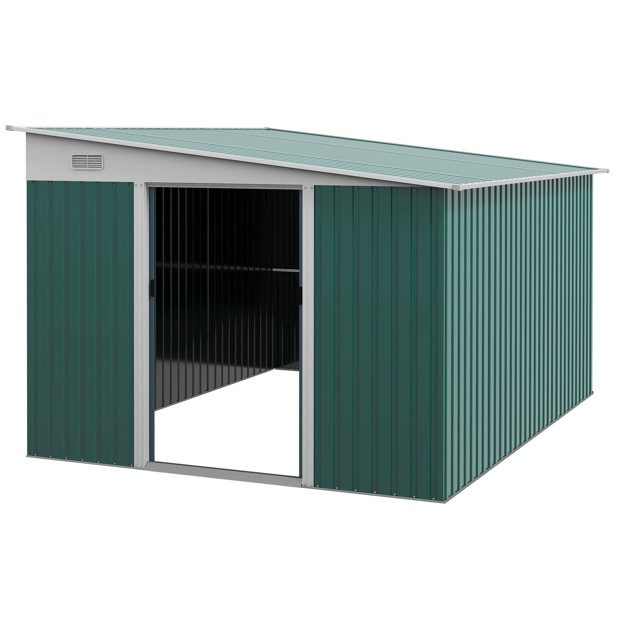 Metal Garden Storage Shed with Double Sliding Doors and Ventilation - Green