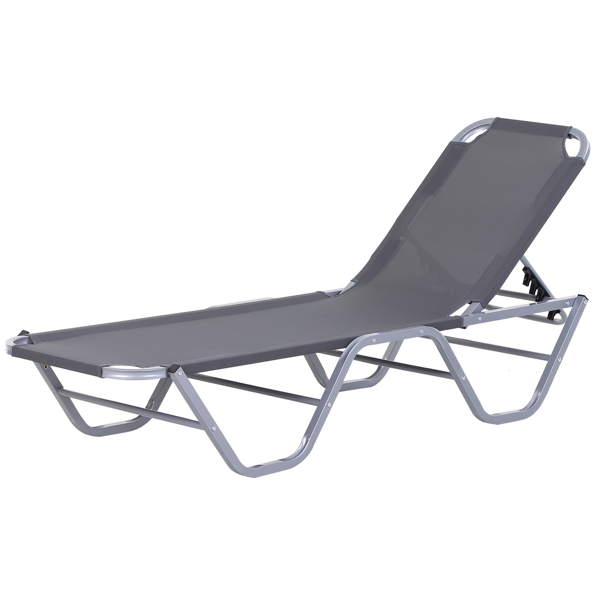 Sun Lounger Relaxer with 5-Position Adjustable Backrest Silver
