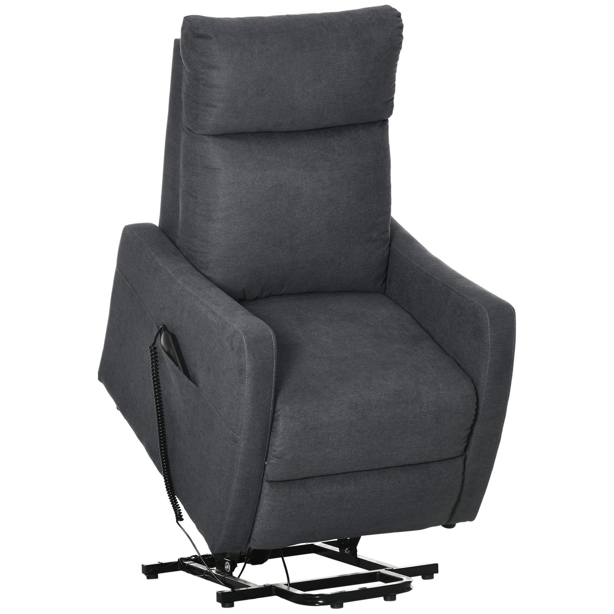 Power Lift Riser Recliner Chair with Remote Control - Black Linen Look