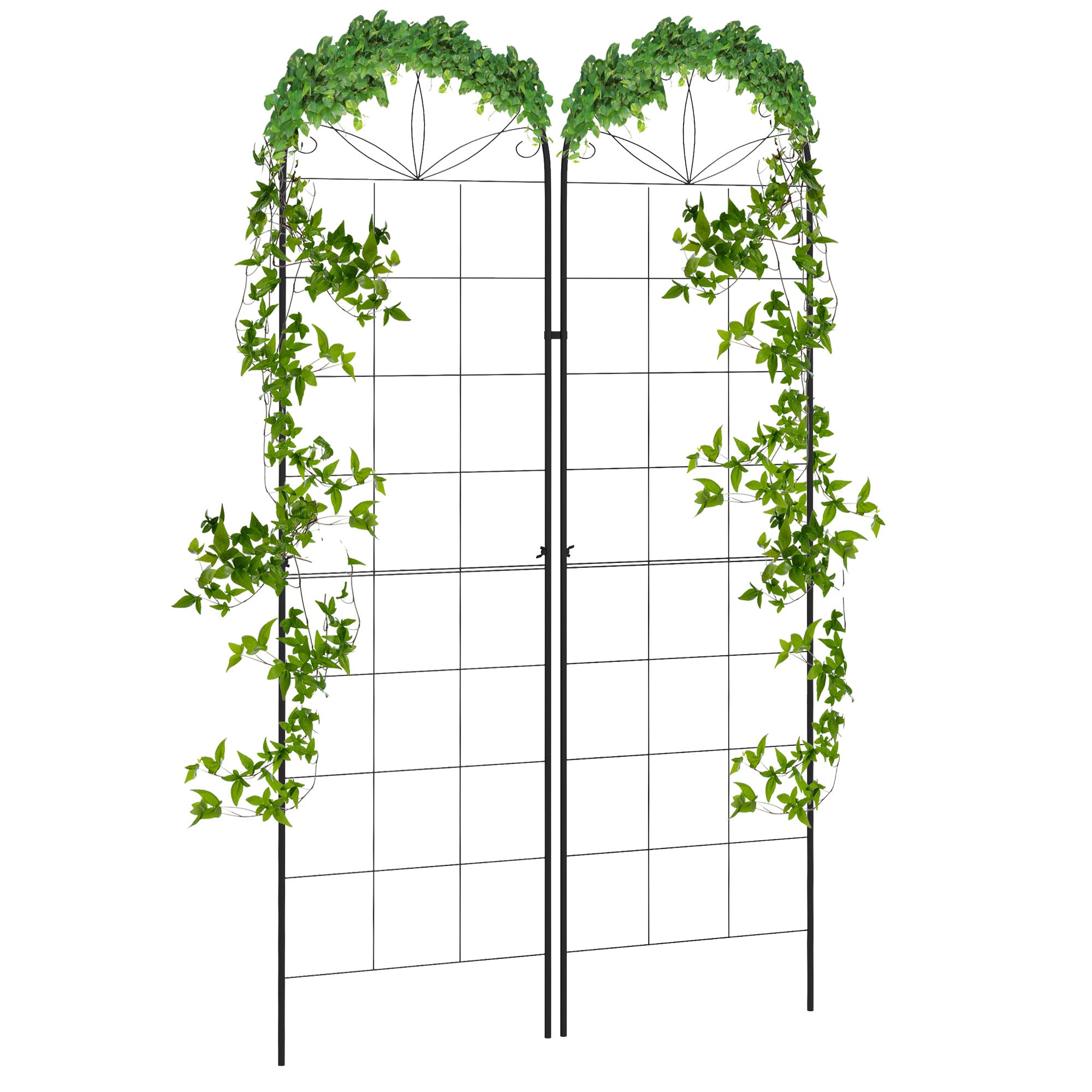Set of 2 Metal Garden Trellis Panels with Decorative Leaf Design 50x180cm - Black