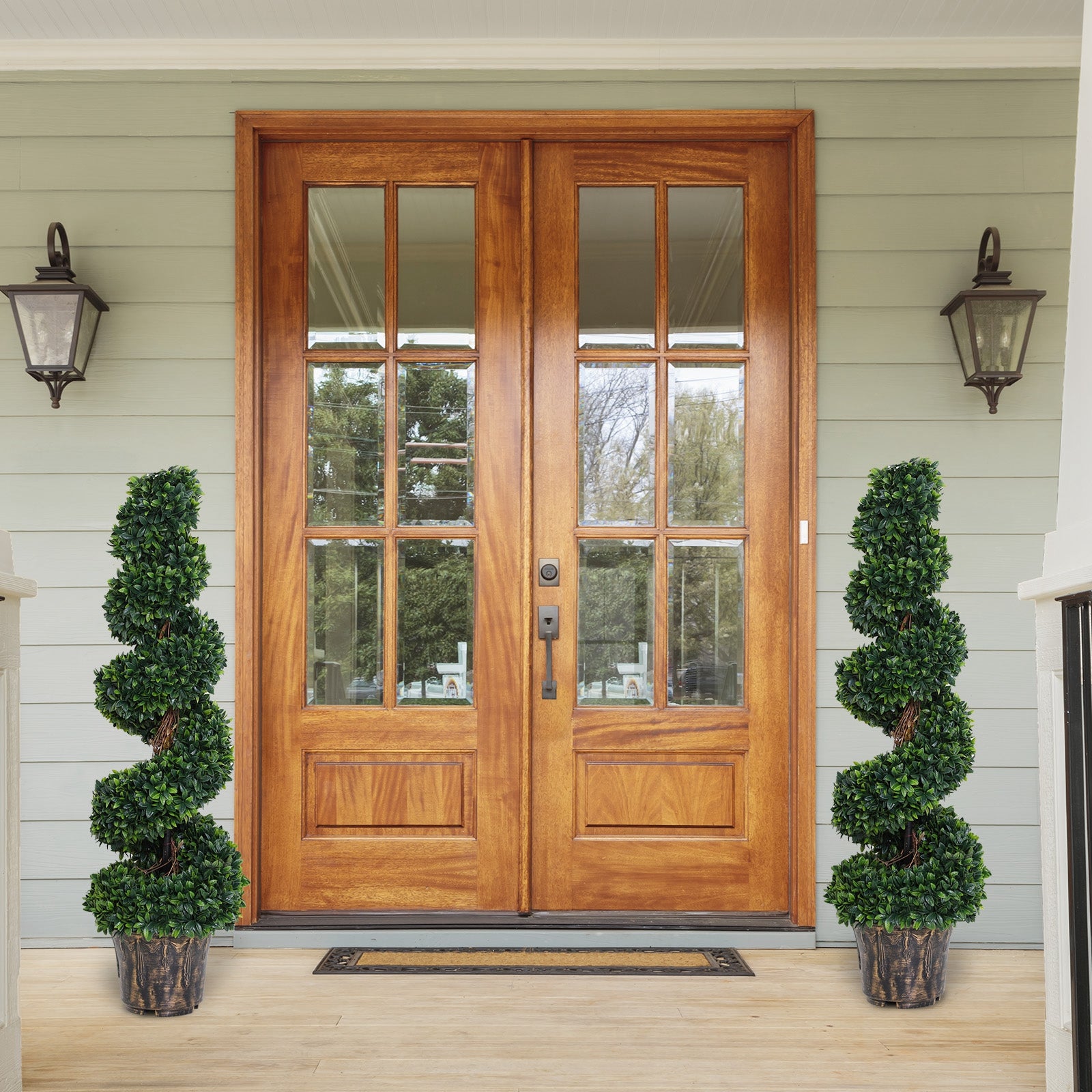 Set of 2 Artificial Boxwood Spiral Topiary Trees - 120cm Green