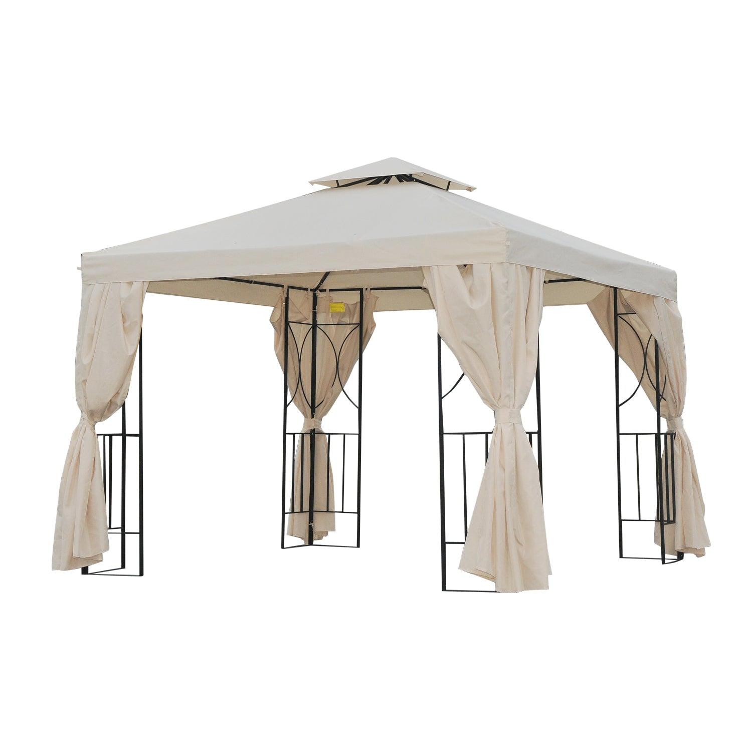 3 x 3 Metre Metal Garden Gazebo with Sidewalls - Beige