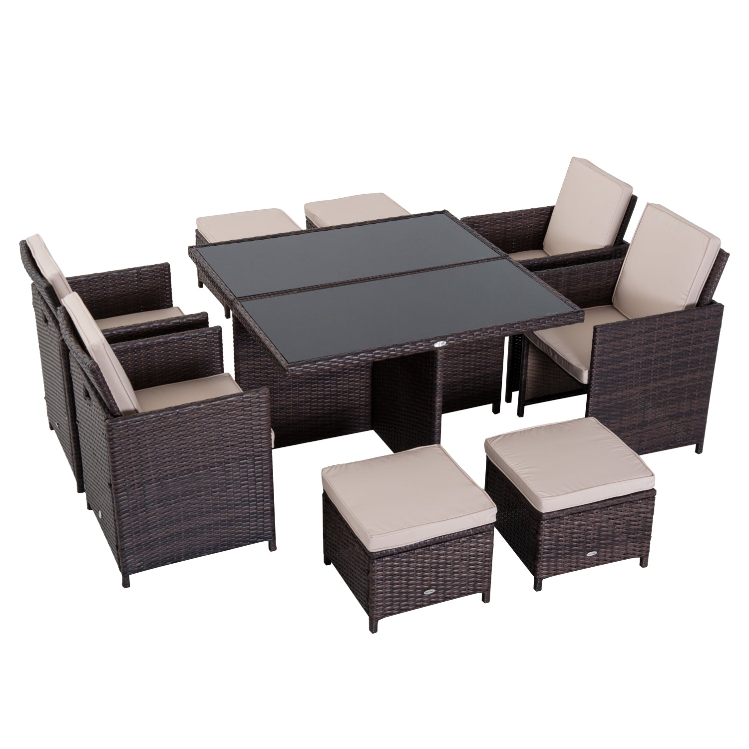9 Piece Rattan Garden Furniture Set 8-Seater Outdoor Dining Brown