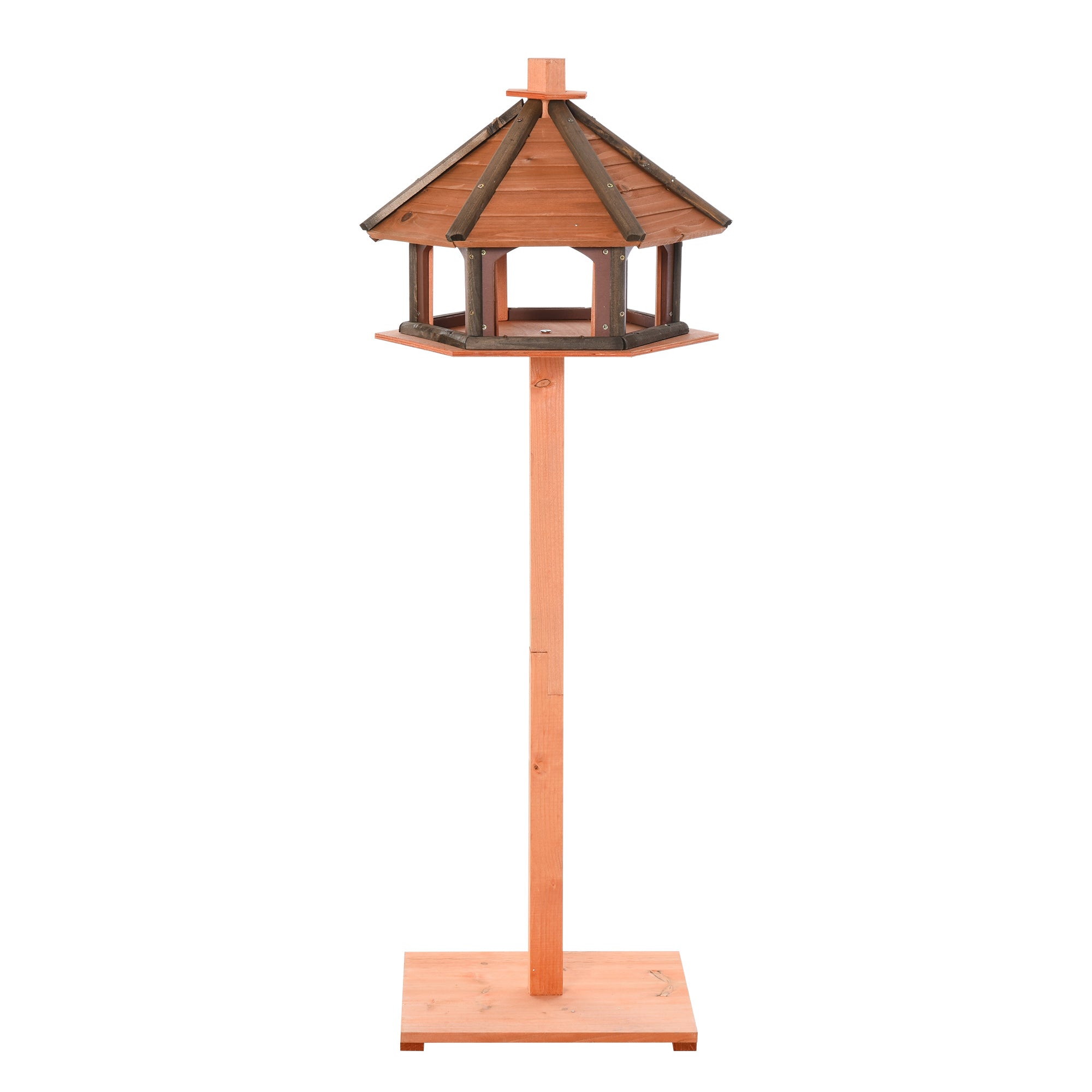 Wooden Bird Feeder Table with Water-Resistant Roof 130cm for Outdoor Use - Brown