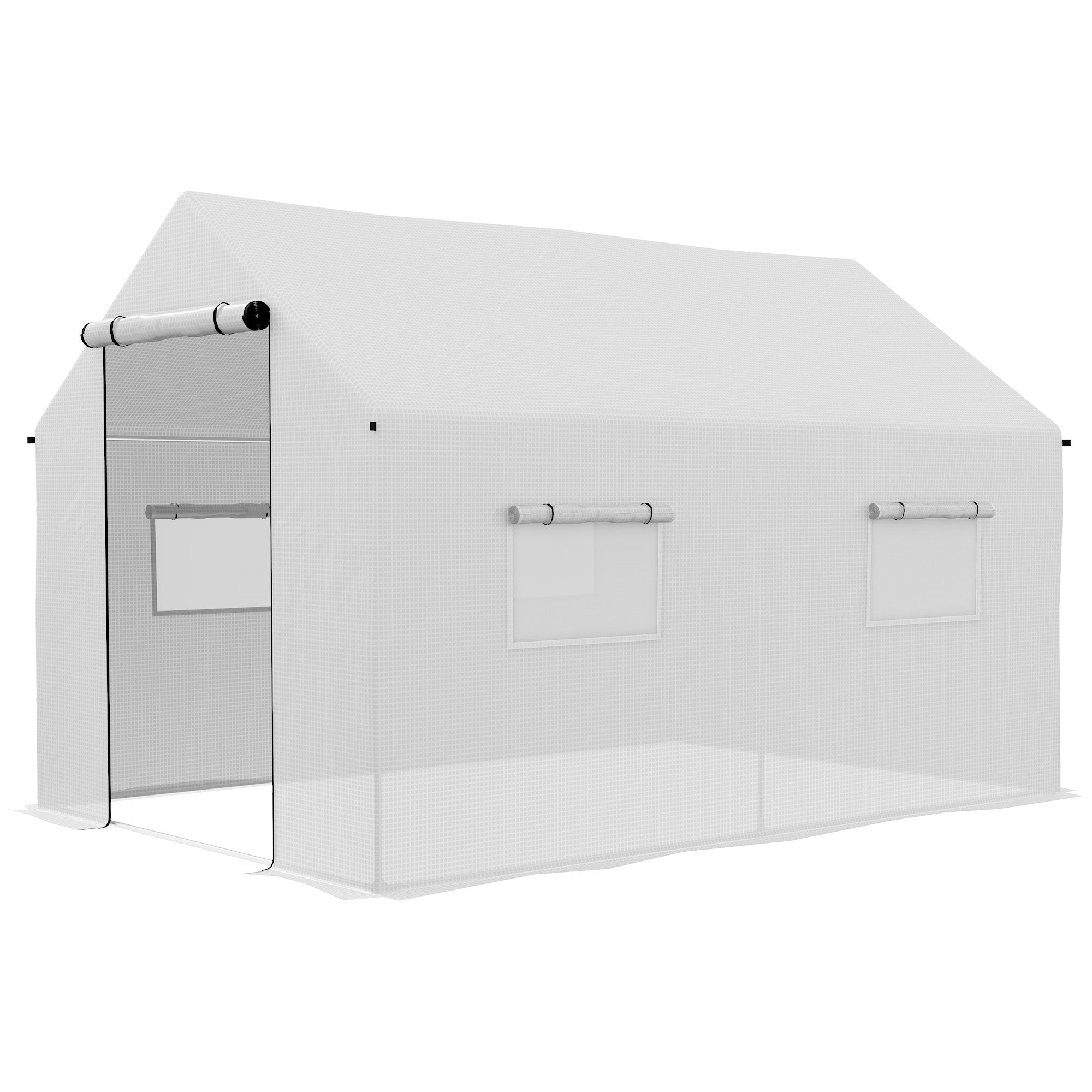 2 x 3 Metre Polyethylene Walk-In Polytunnel Greenhouse with UV Resistant Cover - White