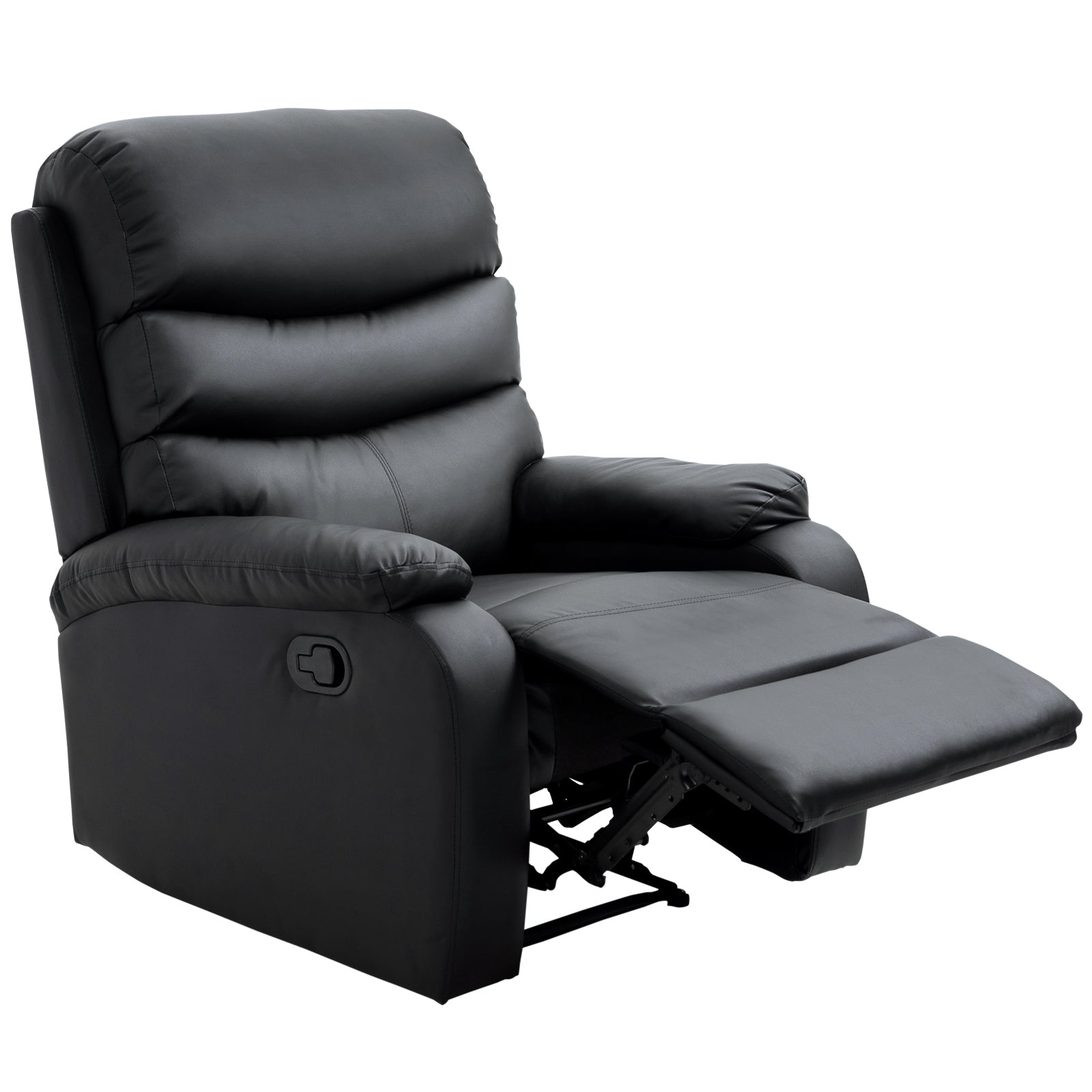 PU Leather Reclining Chair, Manual Recliner Chair with Padded Armrests, Retractable Footrest and Wood Frame, Black