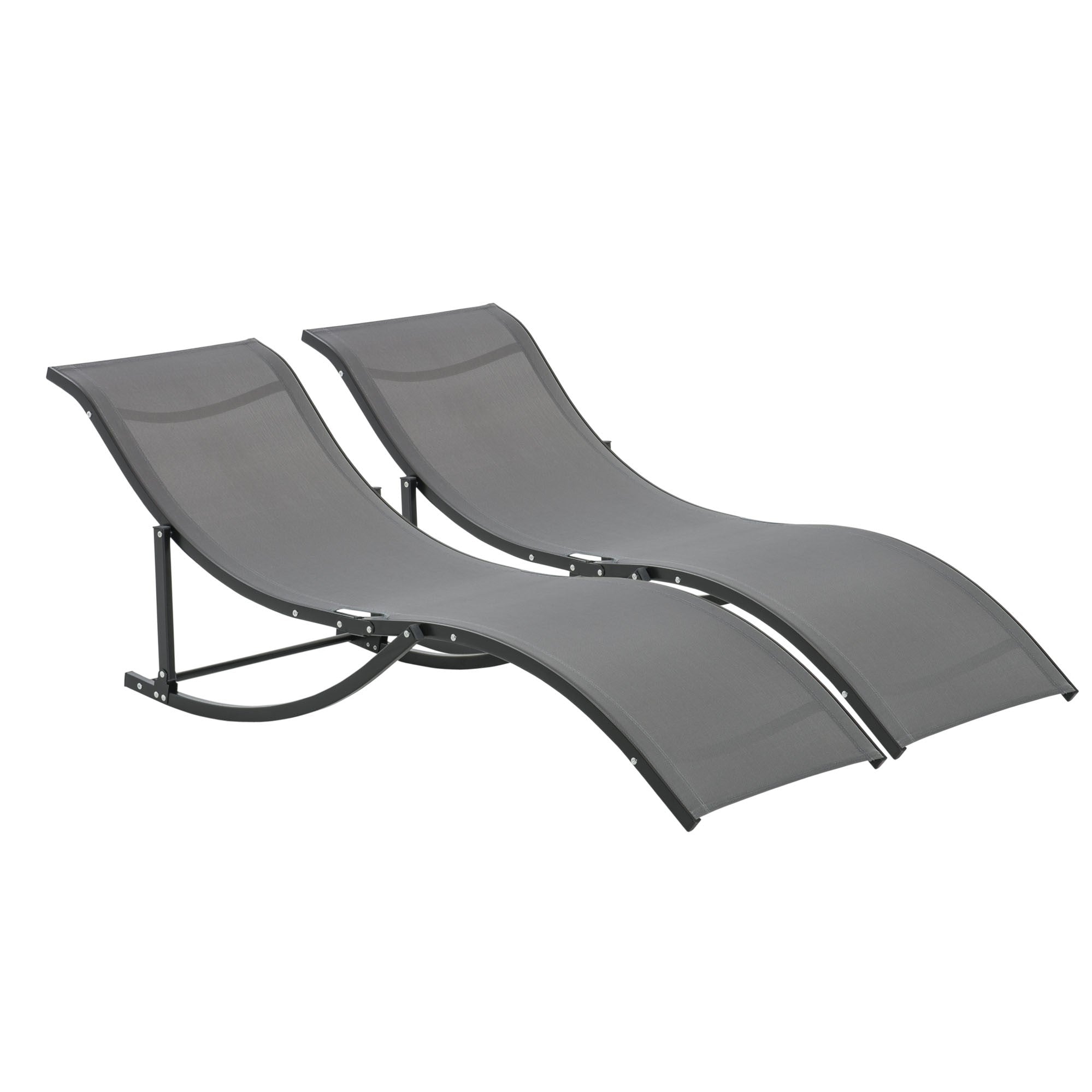 Set of 2 Foldable S-Shaped Outdoor Lounge Chairs - Grey