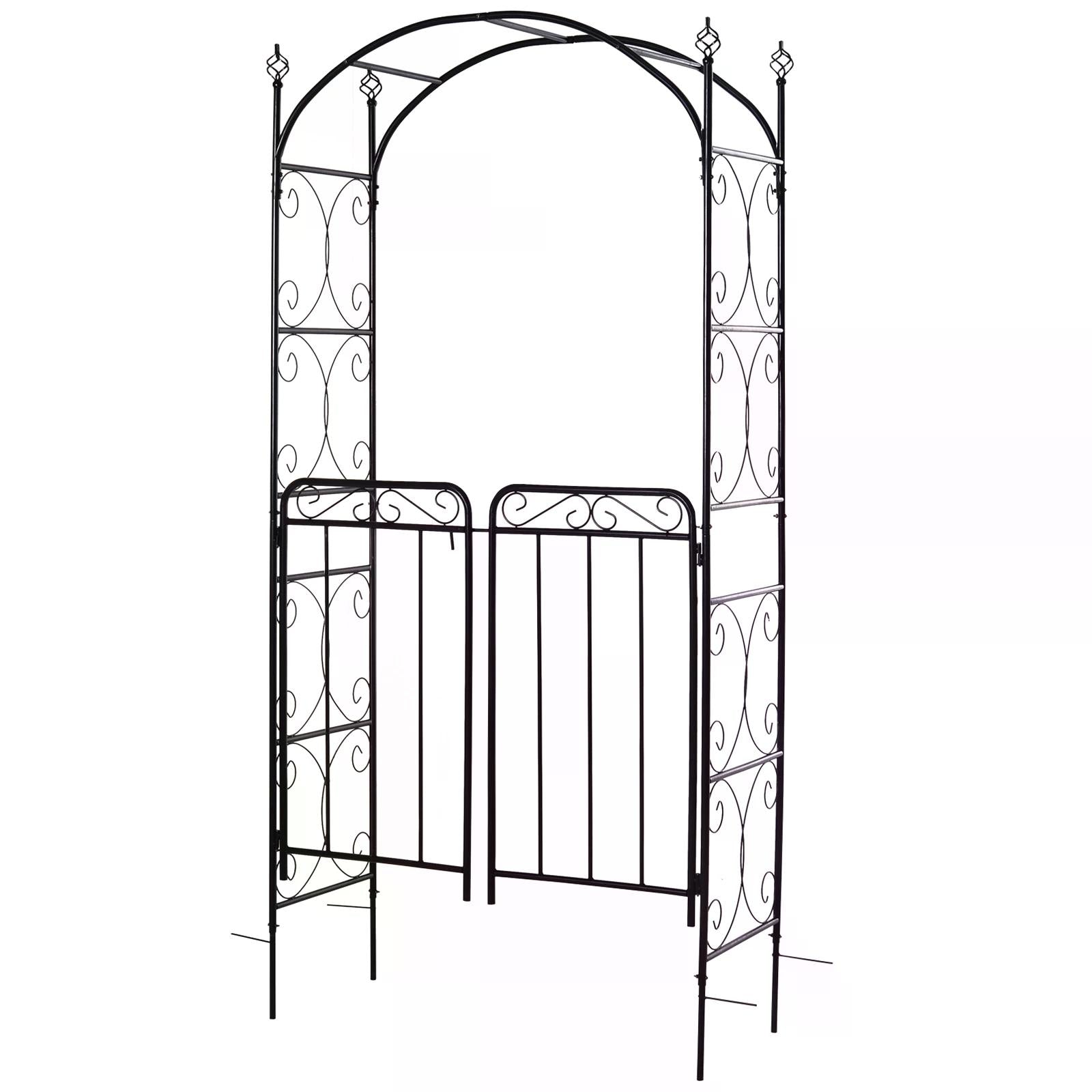 Garden Metal Arch with Gate Outdoor Trellis Arbor - Antique Black