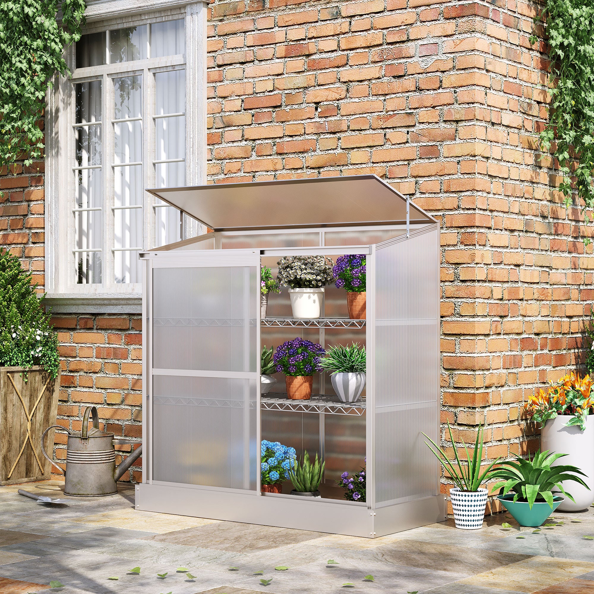 3 Tier Aluminium Frame Mini Greenhouse with Polycarbonate Panels - Silver