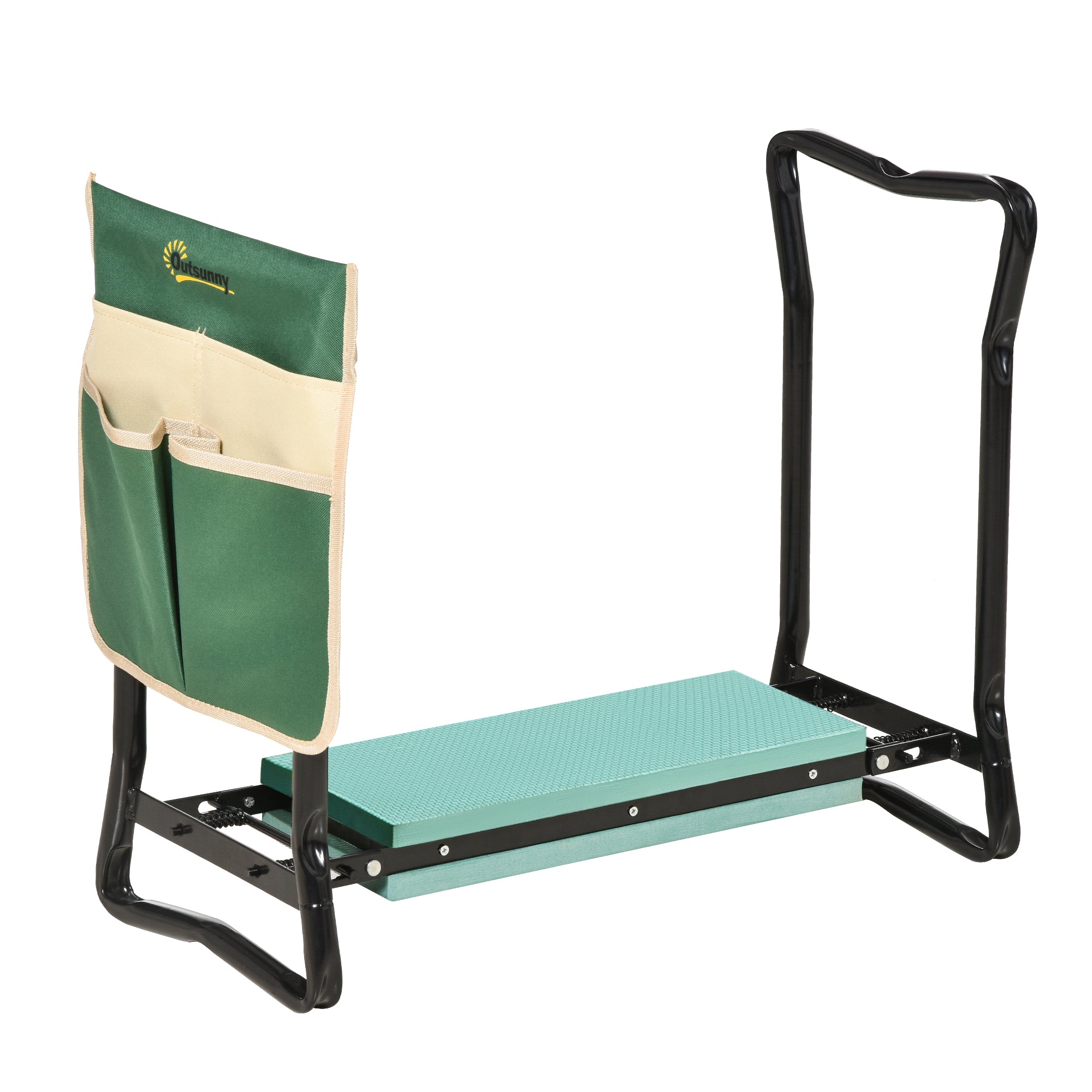 Foldable Steel Frame Garden Kneeler Seat with Foam Pad and Tool Pouch - Green