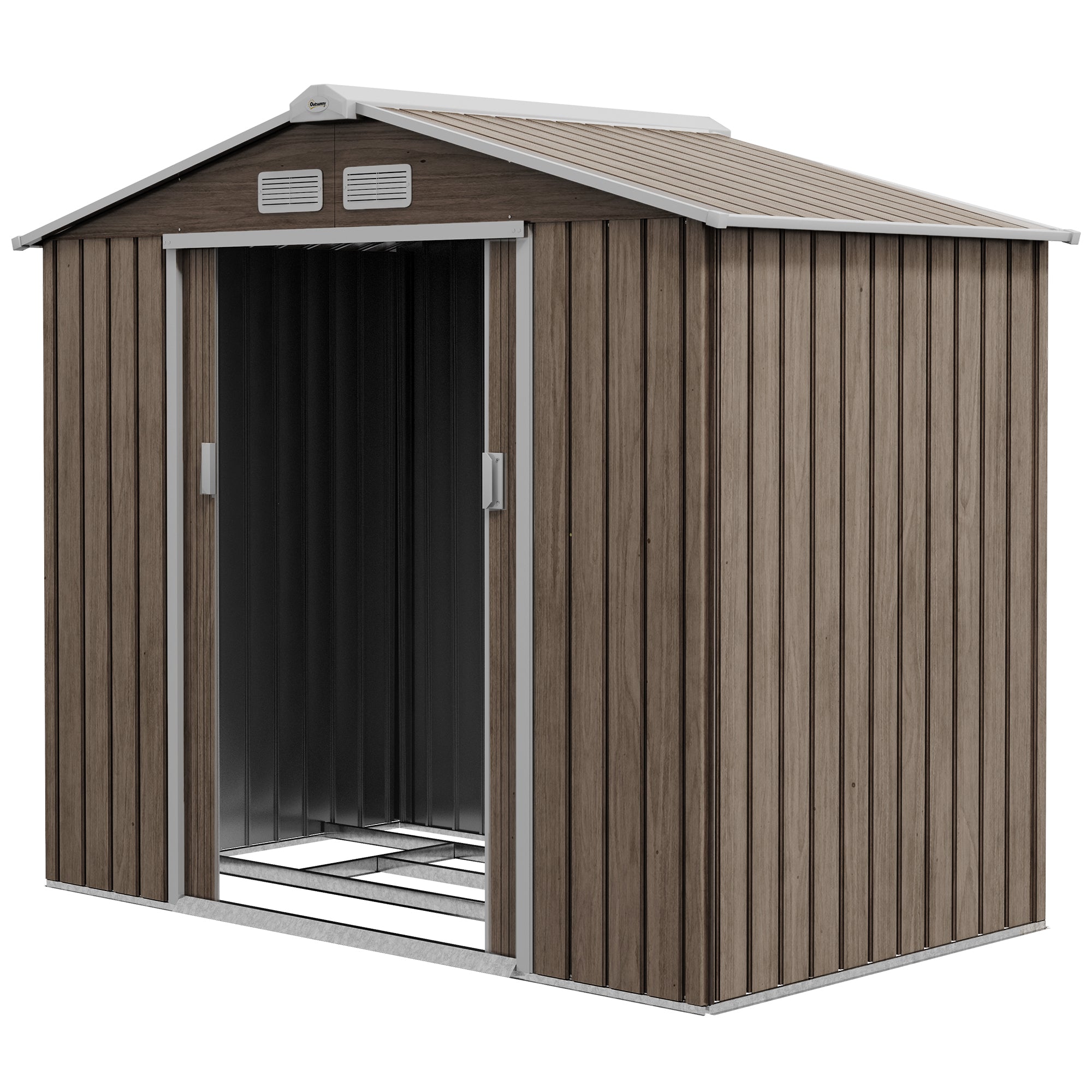 7ft x 4ft Metal Garden Storage Shed with Lockable Doors - Brown