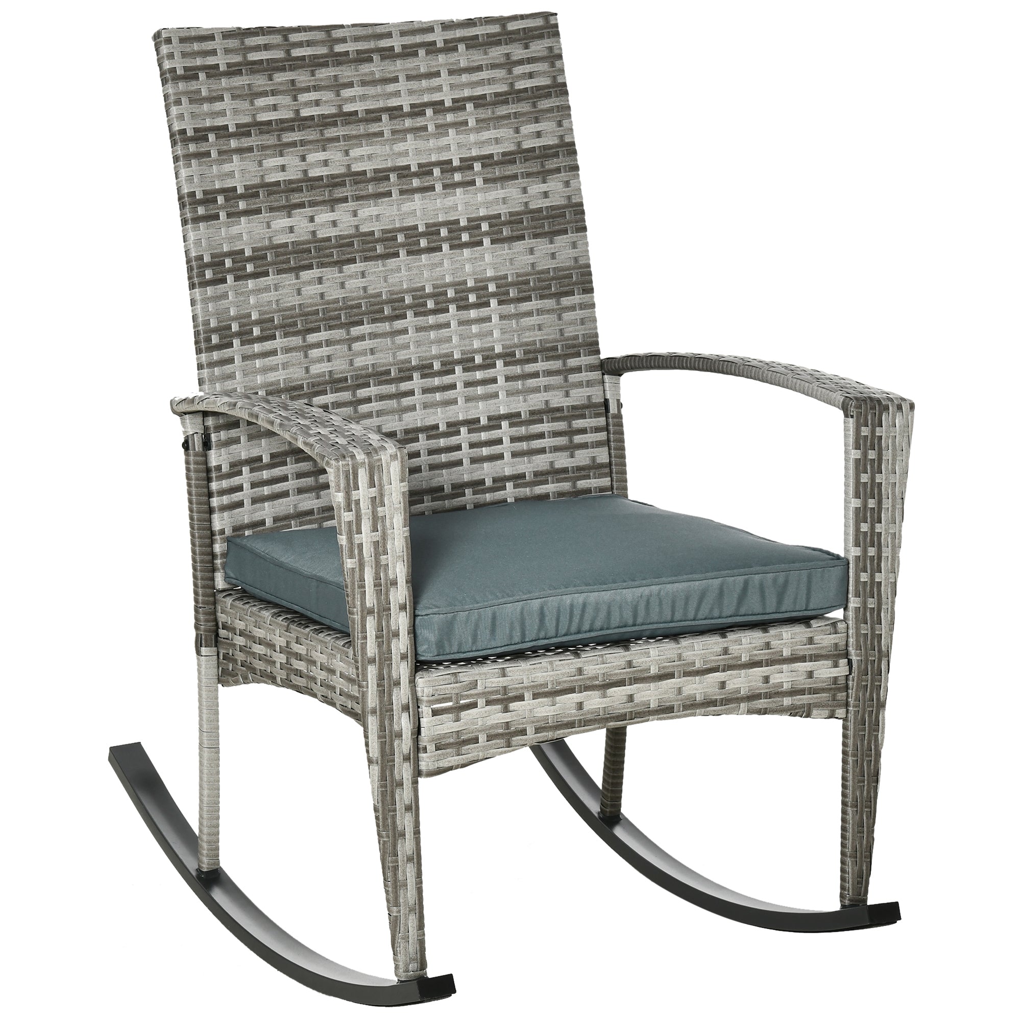 Rattan Outdoor Rocking Chair with Cushion Garden Patio Seater - Light Grey