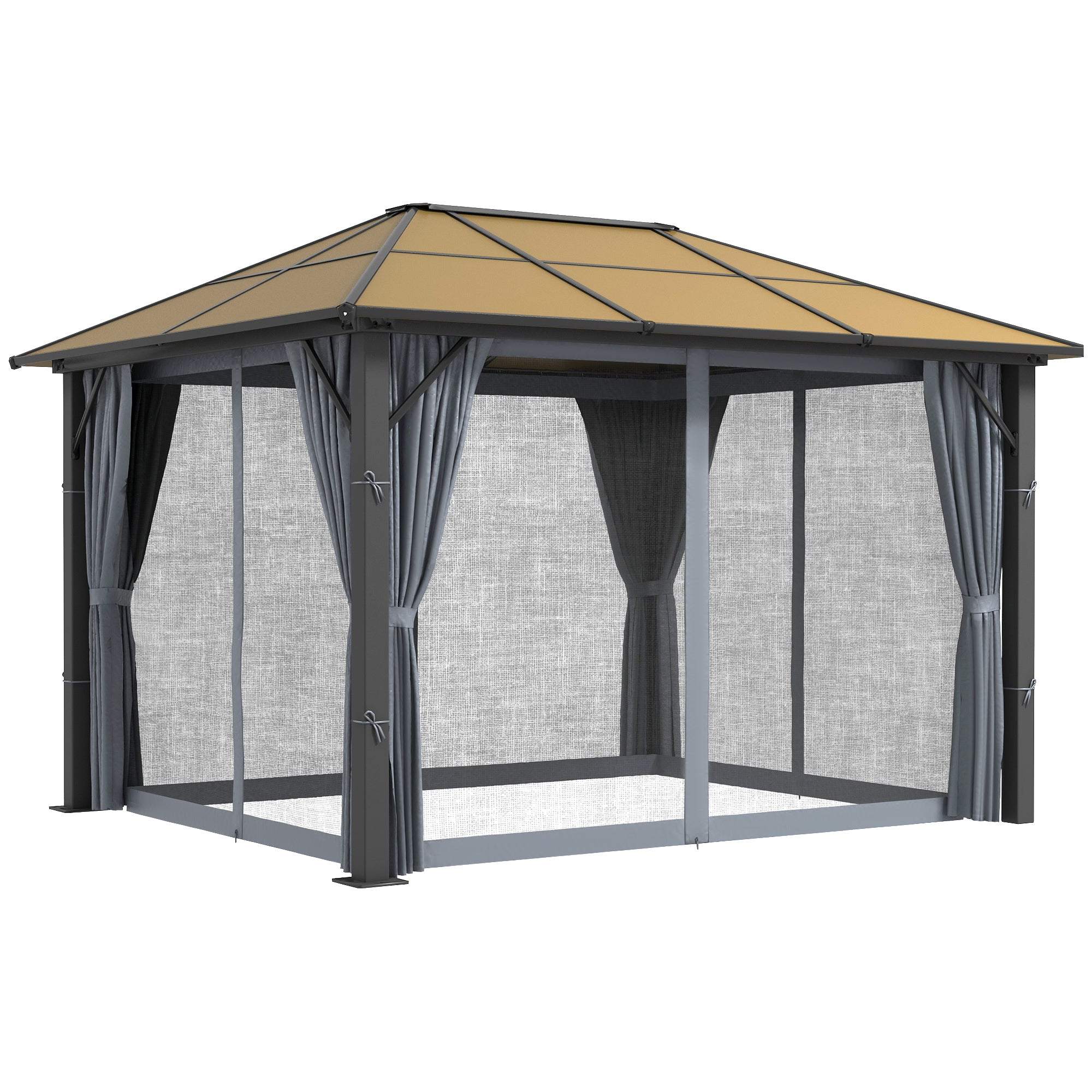 3 x 3.6m Aluminium Garden Gazebo Set with Mesh Curtains - Grey