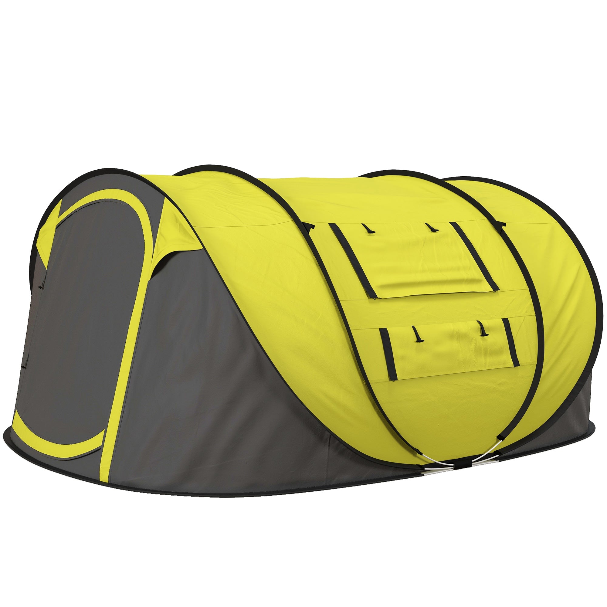 4-5 Person Pop-Up Waterproof Camping Tent with Mesh Windows - Yellow