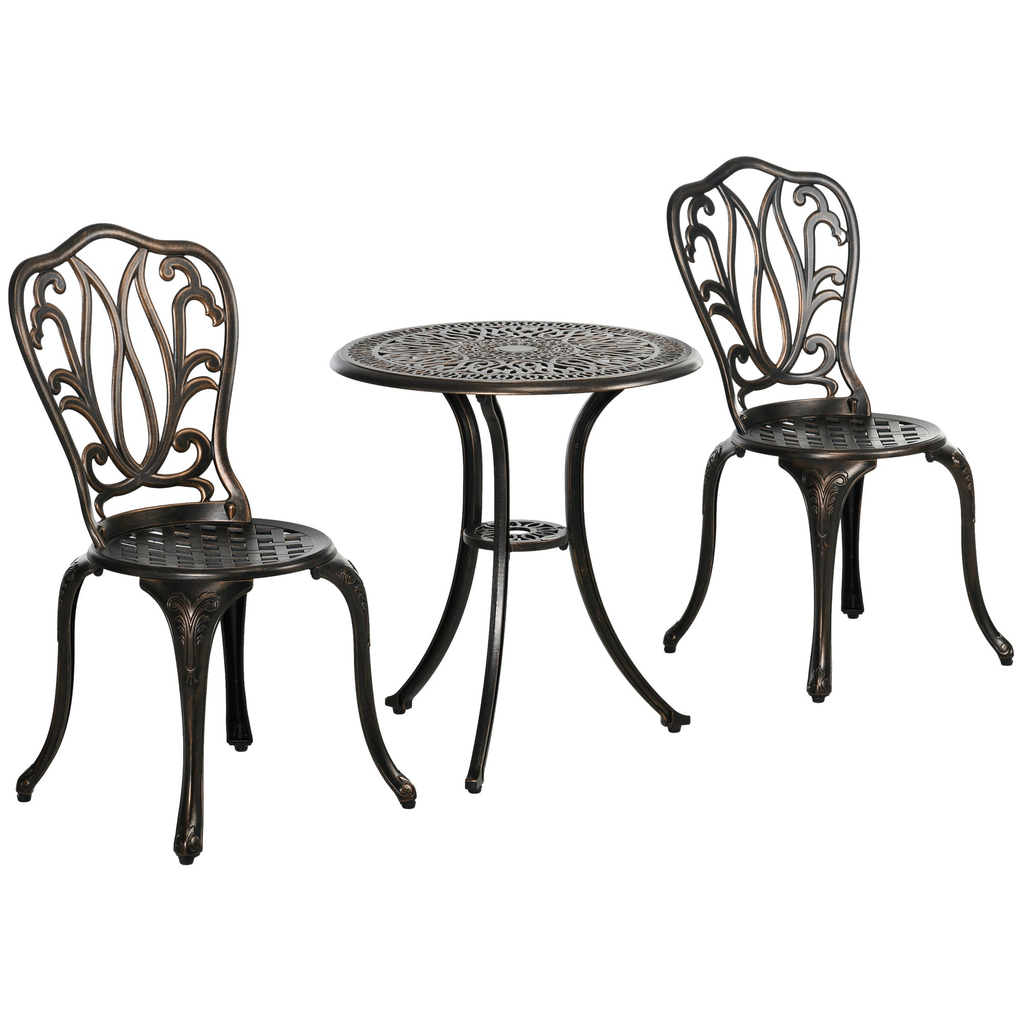 3 Piece Aluminium Garden Bistro Set with Umbrella Hole Bronze