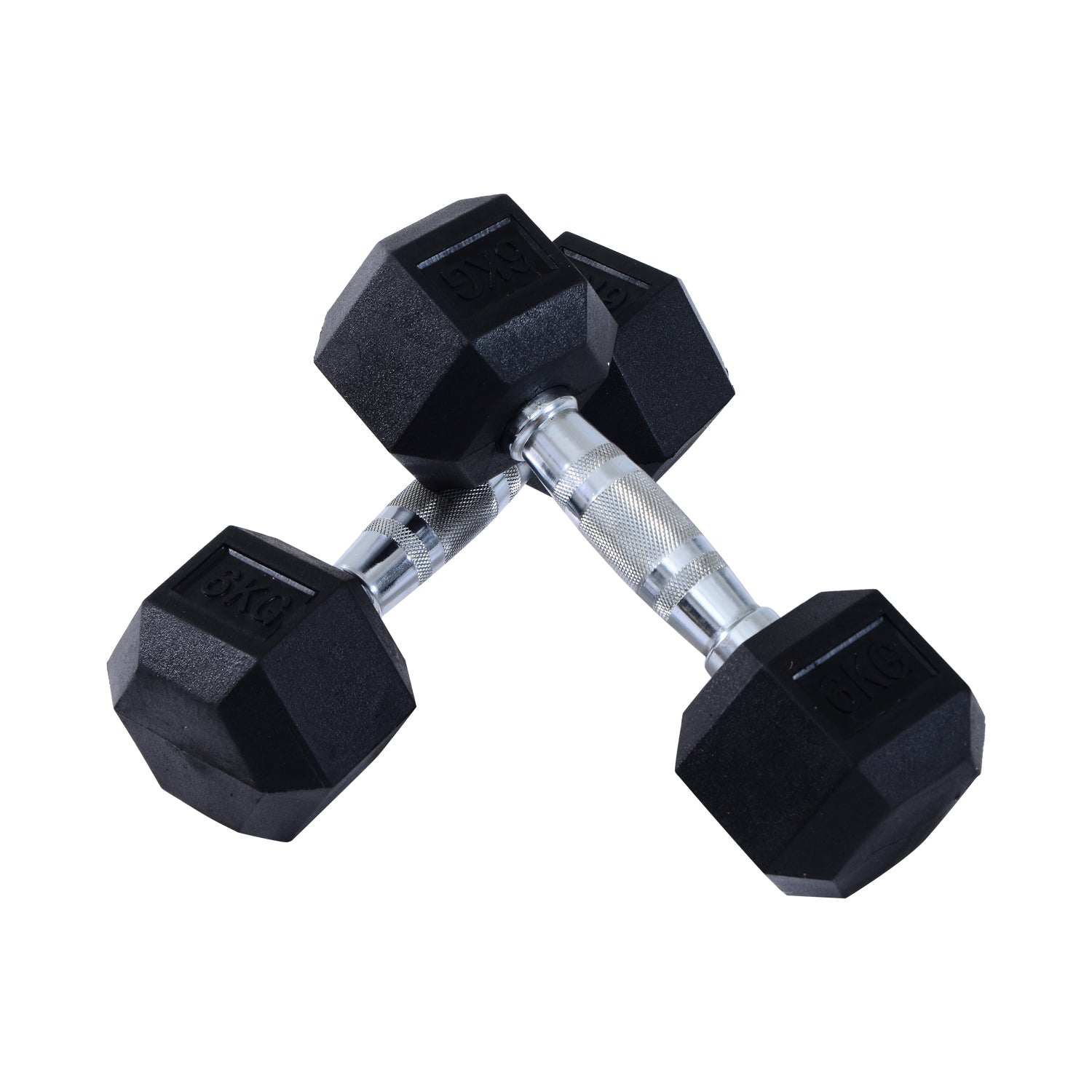 Set of 2 Rubber Hex Dumbbells for Weight Lifting - Black