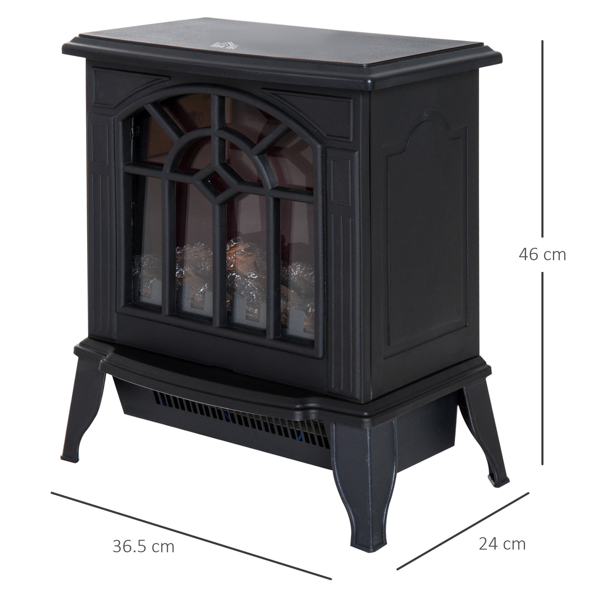 Electric Fireplace Heater 1000W/2000W with LED Flame Effect - Black