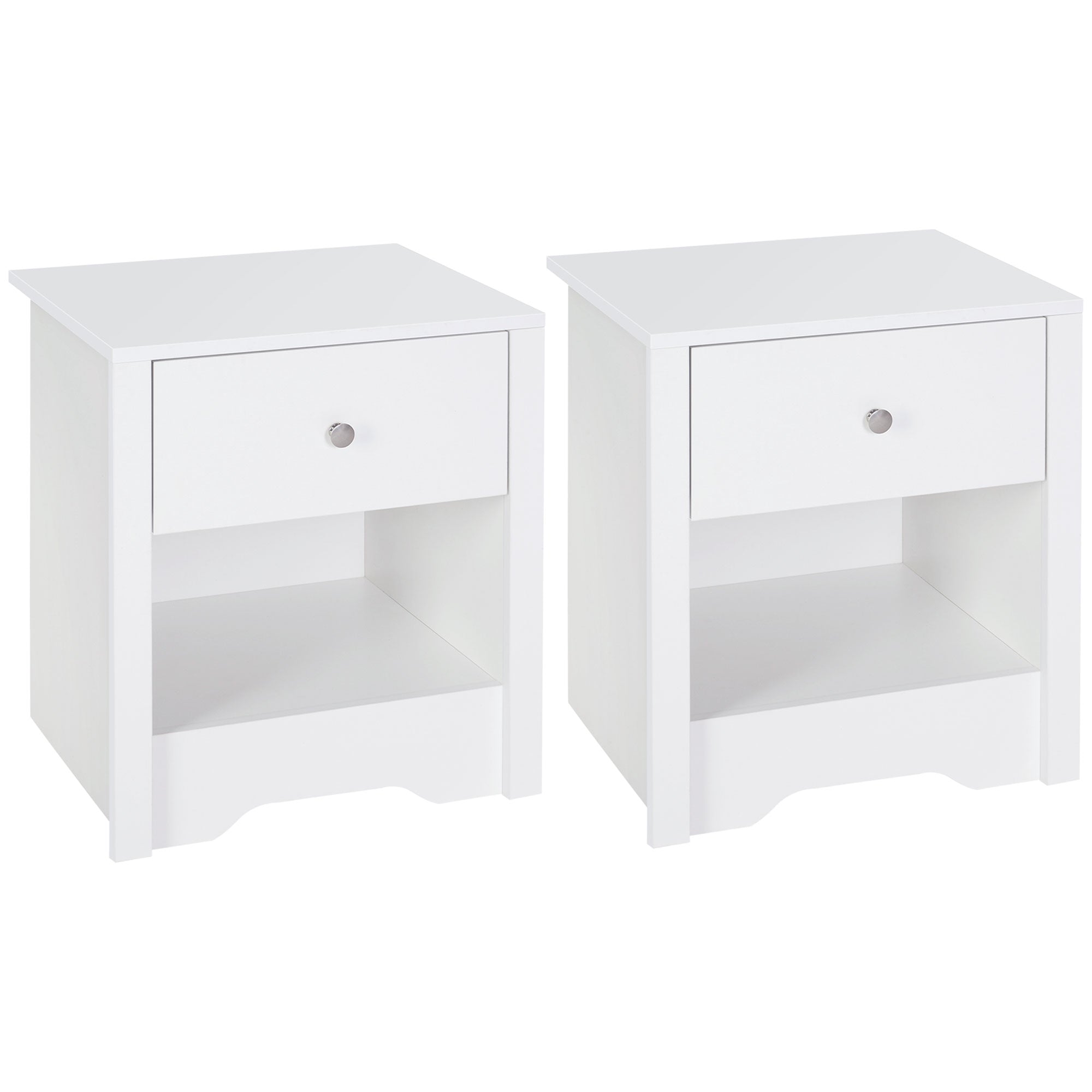 Set of 2 Modern Bedside Tables with Drawer - White