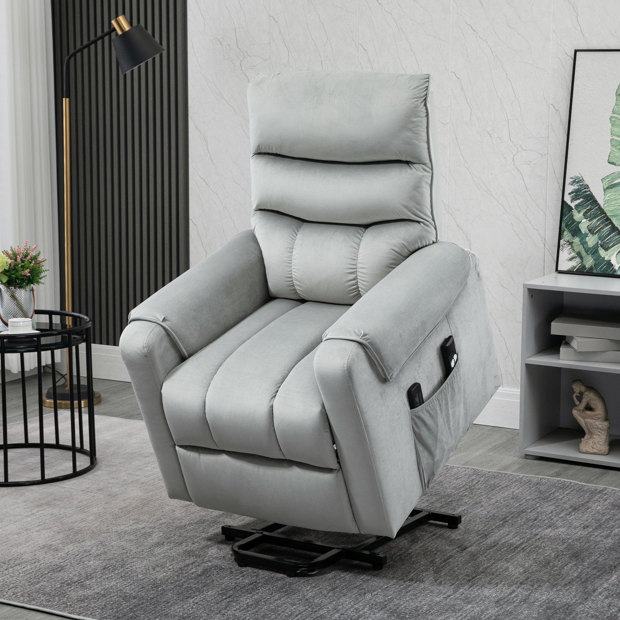Power Lift Riser Recliner Chair with Massage and Footrest – Grey Velvet Feel