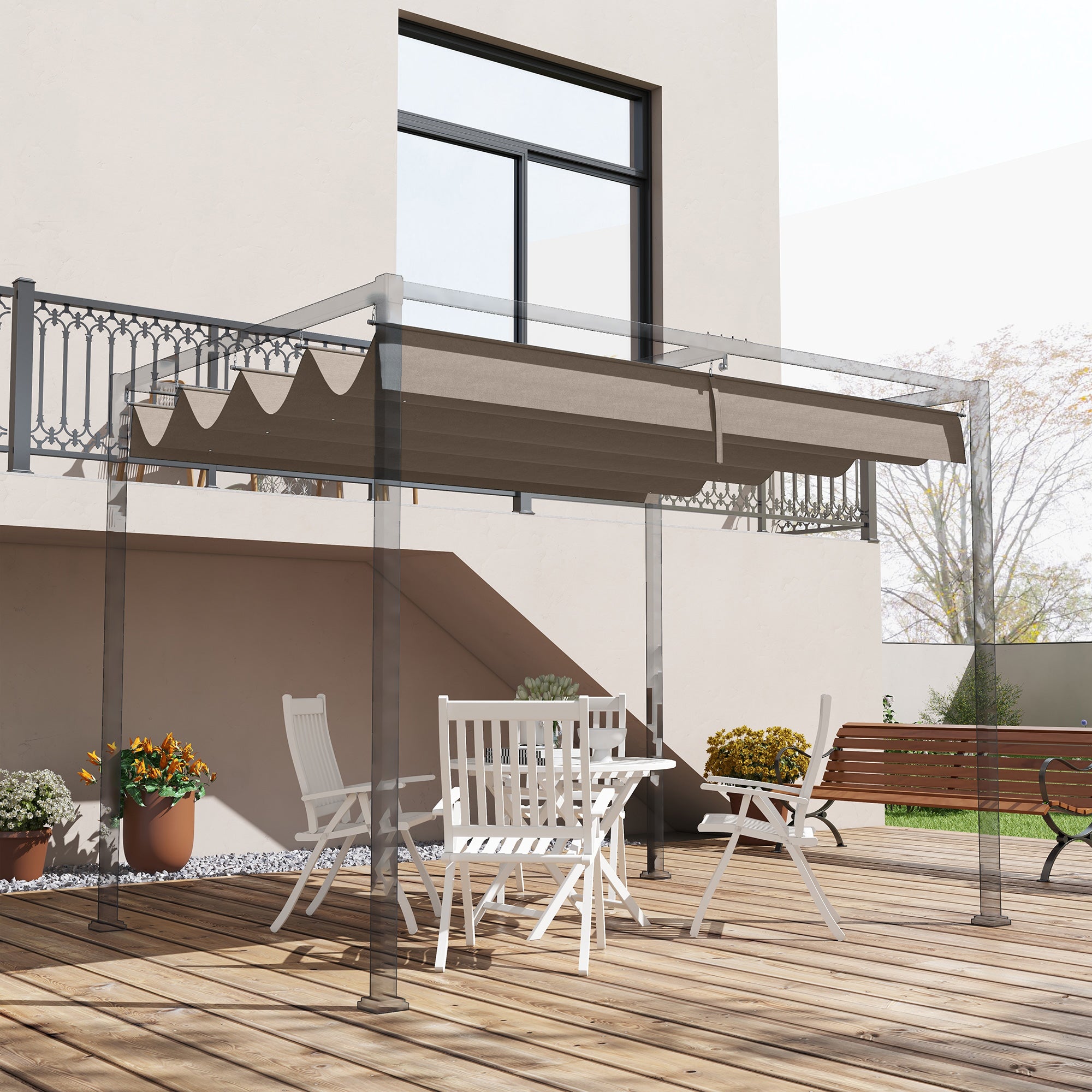 Retractable Pergola Roof Cover 3x2.15m UV30+ Protection - Coffee